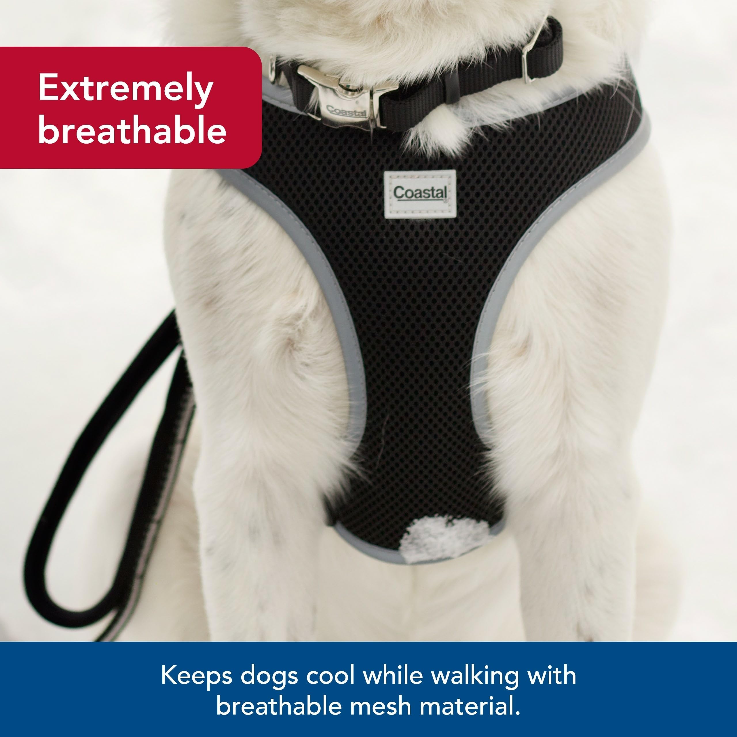 Coastal Pet Comfort Soft Reflective Wrap Adjustable Dog Harness - No-Pull Dog Harness For Small & Large Dogs - Black - 5/8' X 16'–19'