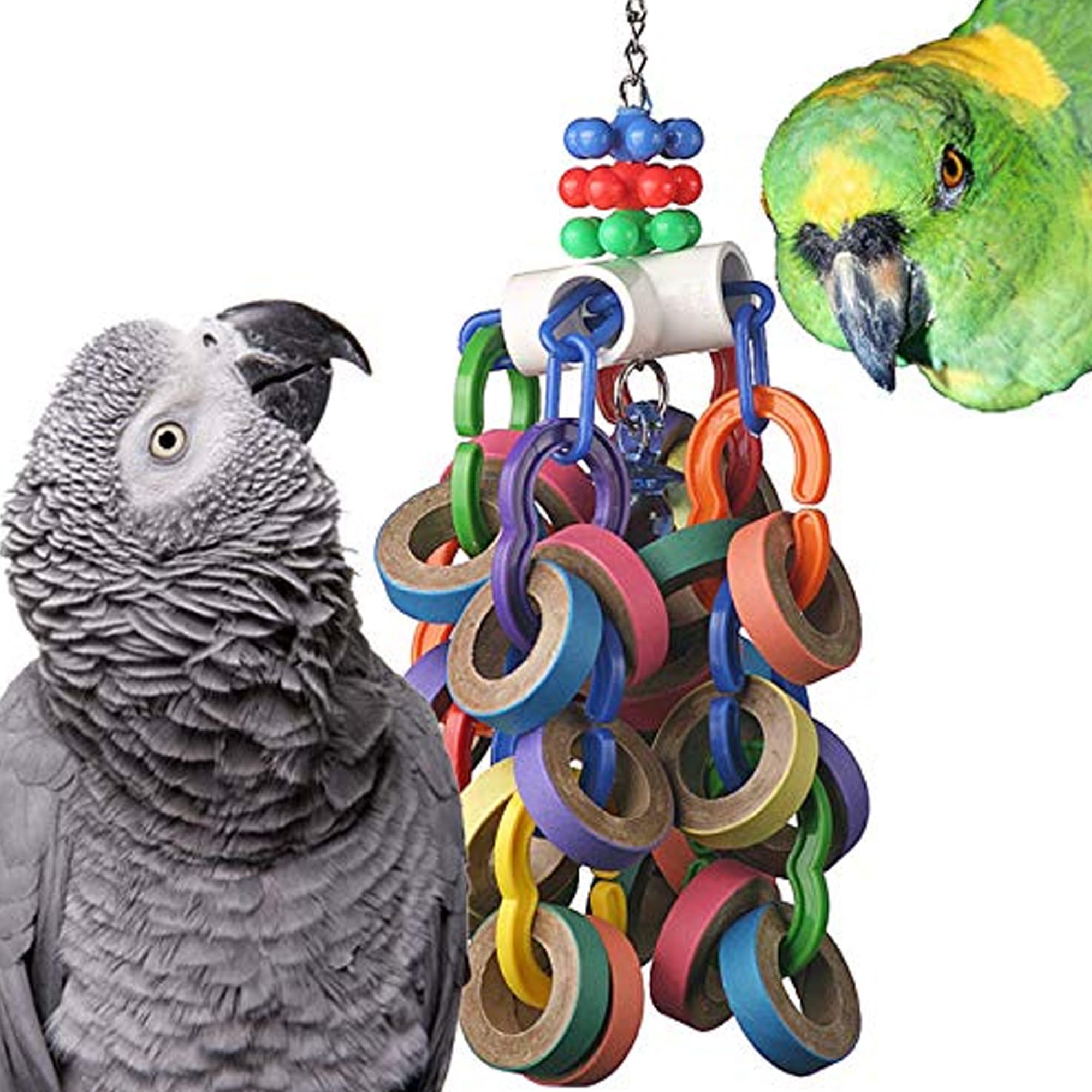 Super Bird Creations Sb1107 Bagel Cascade Bird Toy, Large Bird Size, Refillable Bagels, 15” X 4.5”