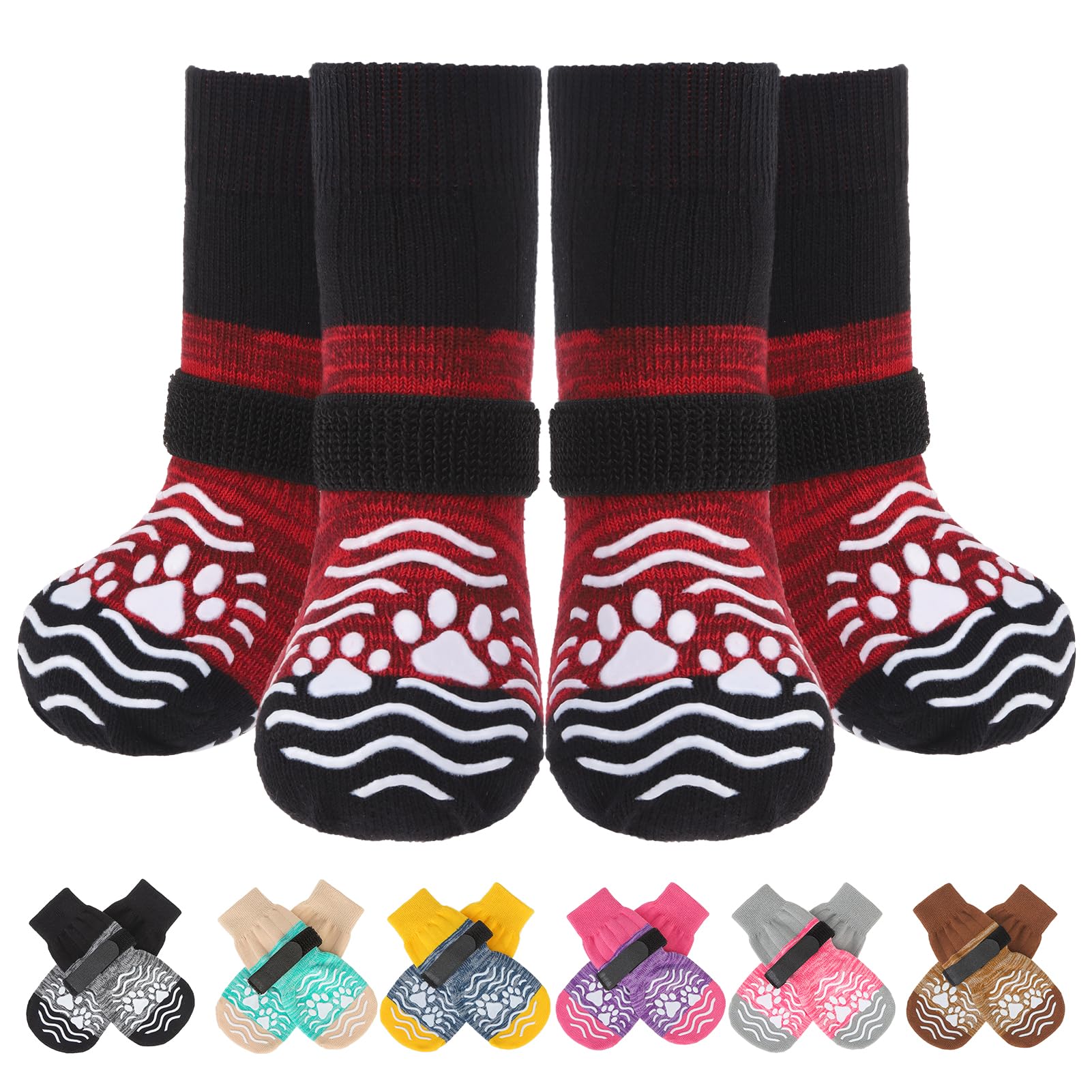 PUPTECK Anti Slip Dog Socks, Shoes with Grippers to Prevent Licking Hardwood Floors Traction, Rubber Boots & Paw Protectors, Sen