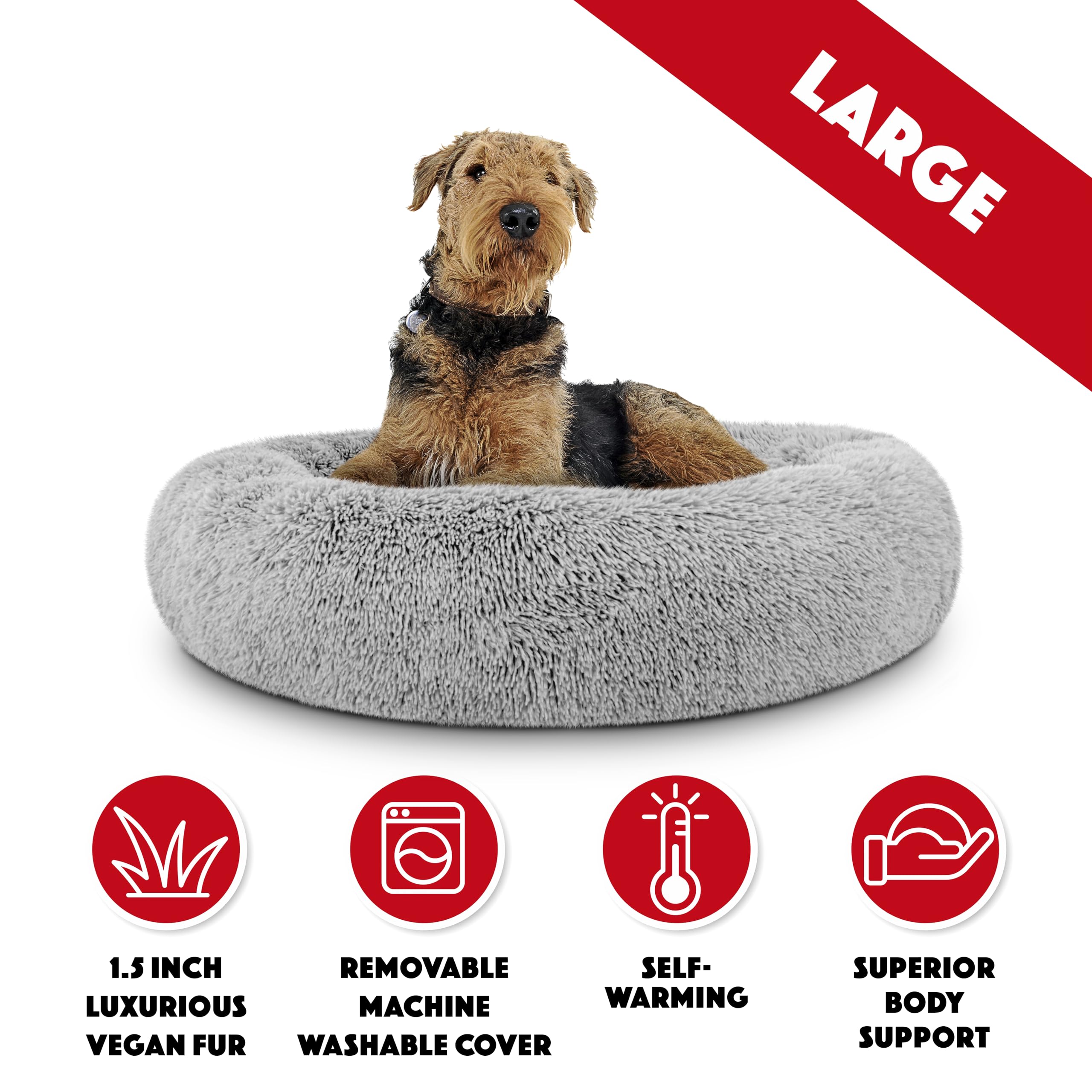 The Dogs Balls Dog Bed, Large Silver Grey Fur Calming Nest Bed, Veterinary Approved