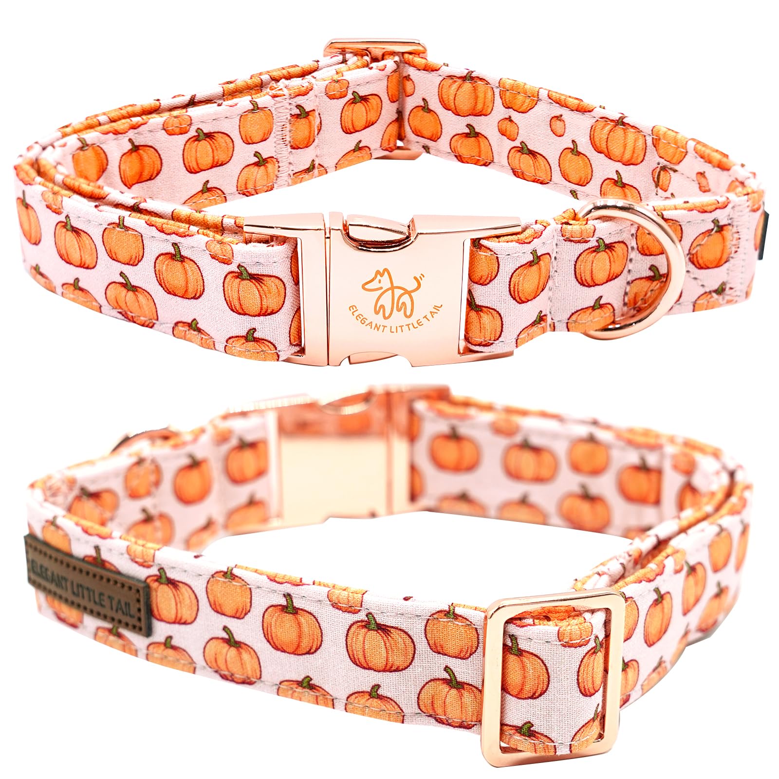 Elegant Little Tail Dog Collar - Halloween Pumpkin Print Pet Collar For X-Large Dogs, Puppies, Girls And Boys - Cotton With Meta
