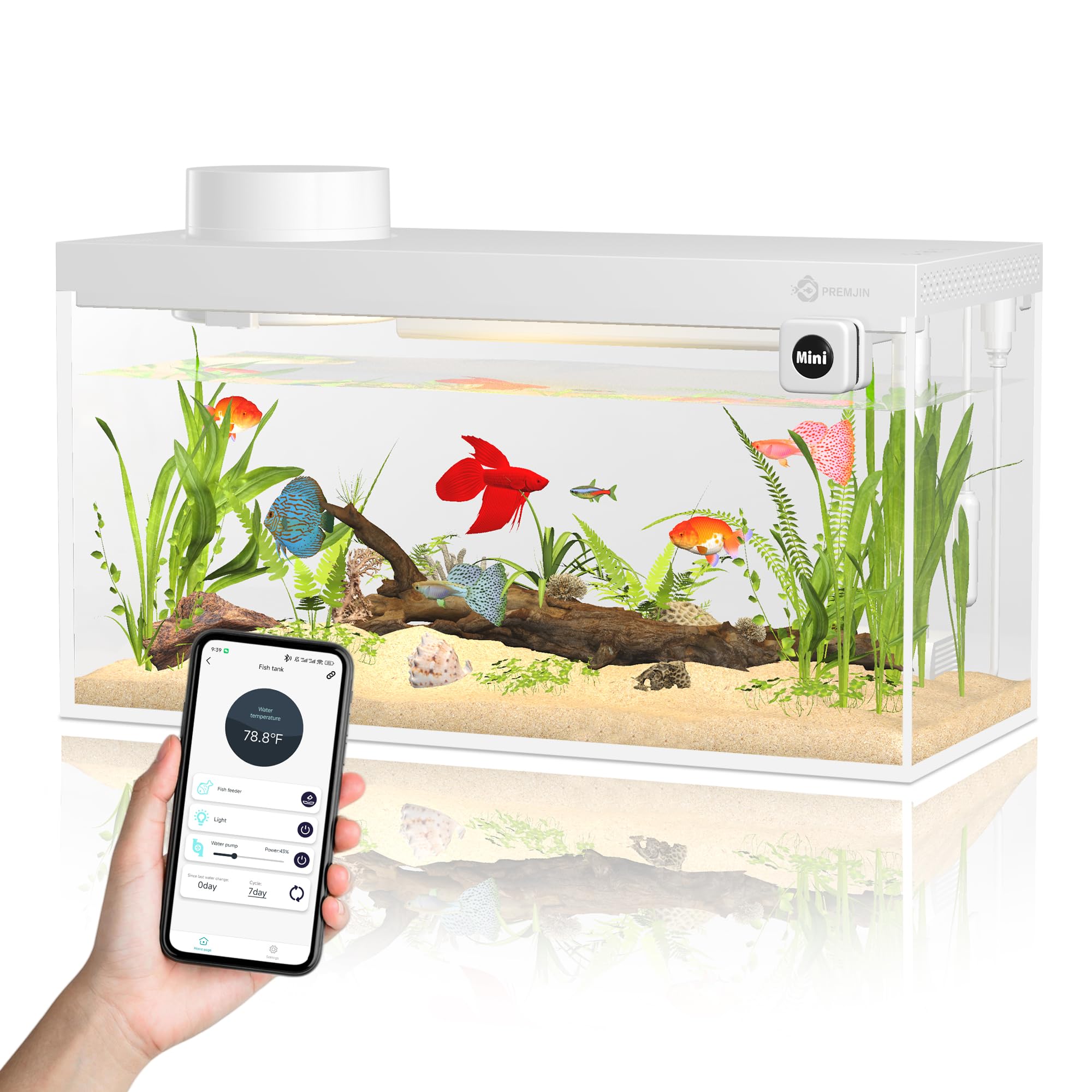 Smart Fish Tank Aquarium Kit with APP Control and Auto Feeder - 1.5 Gal Fish Tank Multi-Layer Filtration System Silent Pump & UH