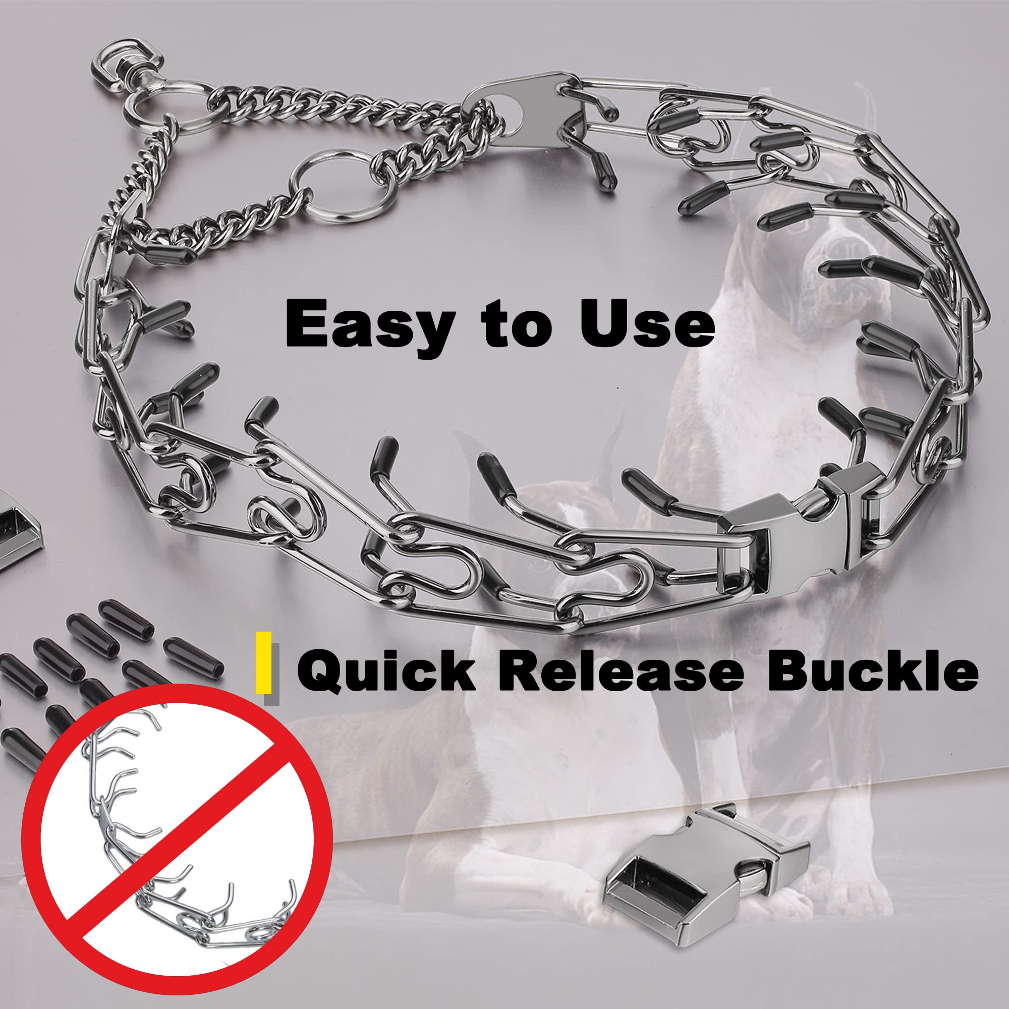 Insfas Dog Prong Traing Collar,Choke Pinch Collar For Dogs Quick Release Spike Collars No Pull Martingale Adjustable For Large M