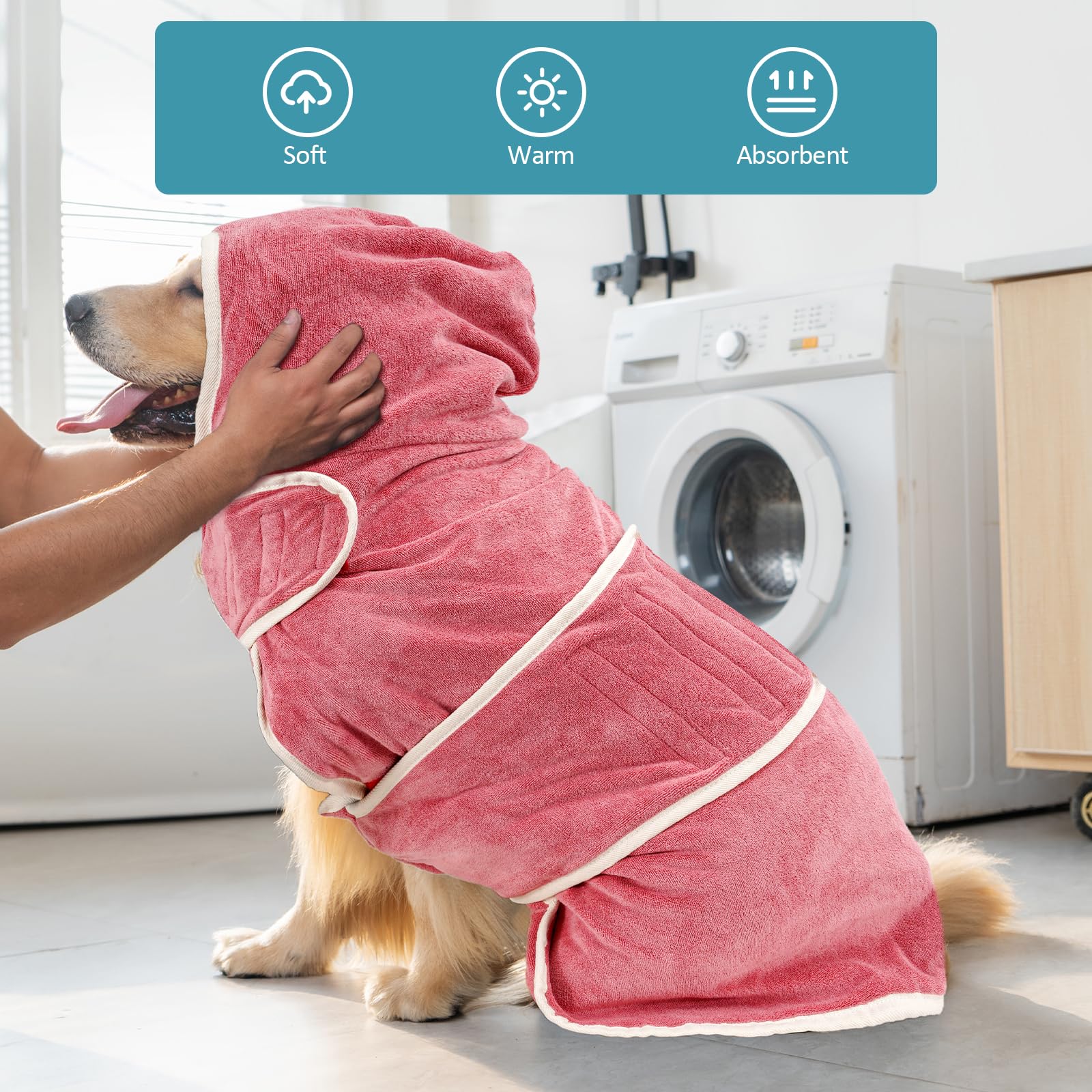 Avont Dog Bathrobe - Super Absorbent Pet Drying Towel Bath Robes After Bath Shower Swim Wet Walk For Puppies -Pink(3Xl)