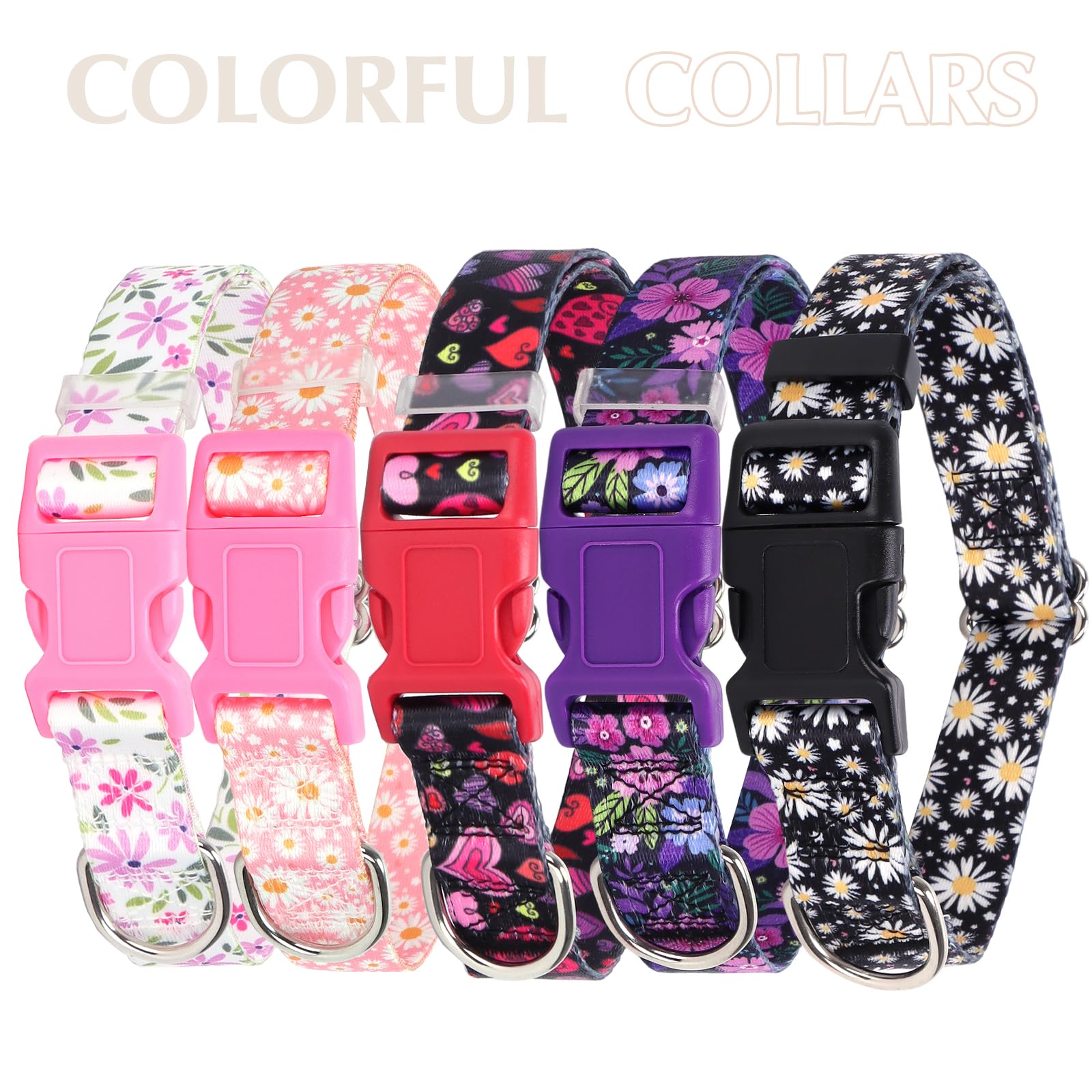 Dog Collar For Large Dogs With Cute Heart Patterns For Girl & Boy Dogs, Adjustable Soft Pet Collar With Safety Buckle For Small
