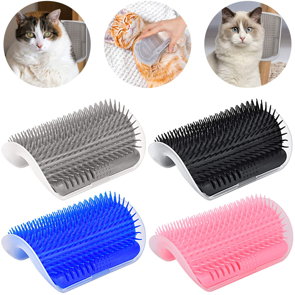 Cyeelves Cat Grooming Brush 4 Set, Self Groomer, Slicker Brush Tool For Shedding, Pet Grooming Supplies For Short Long Hair Cats