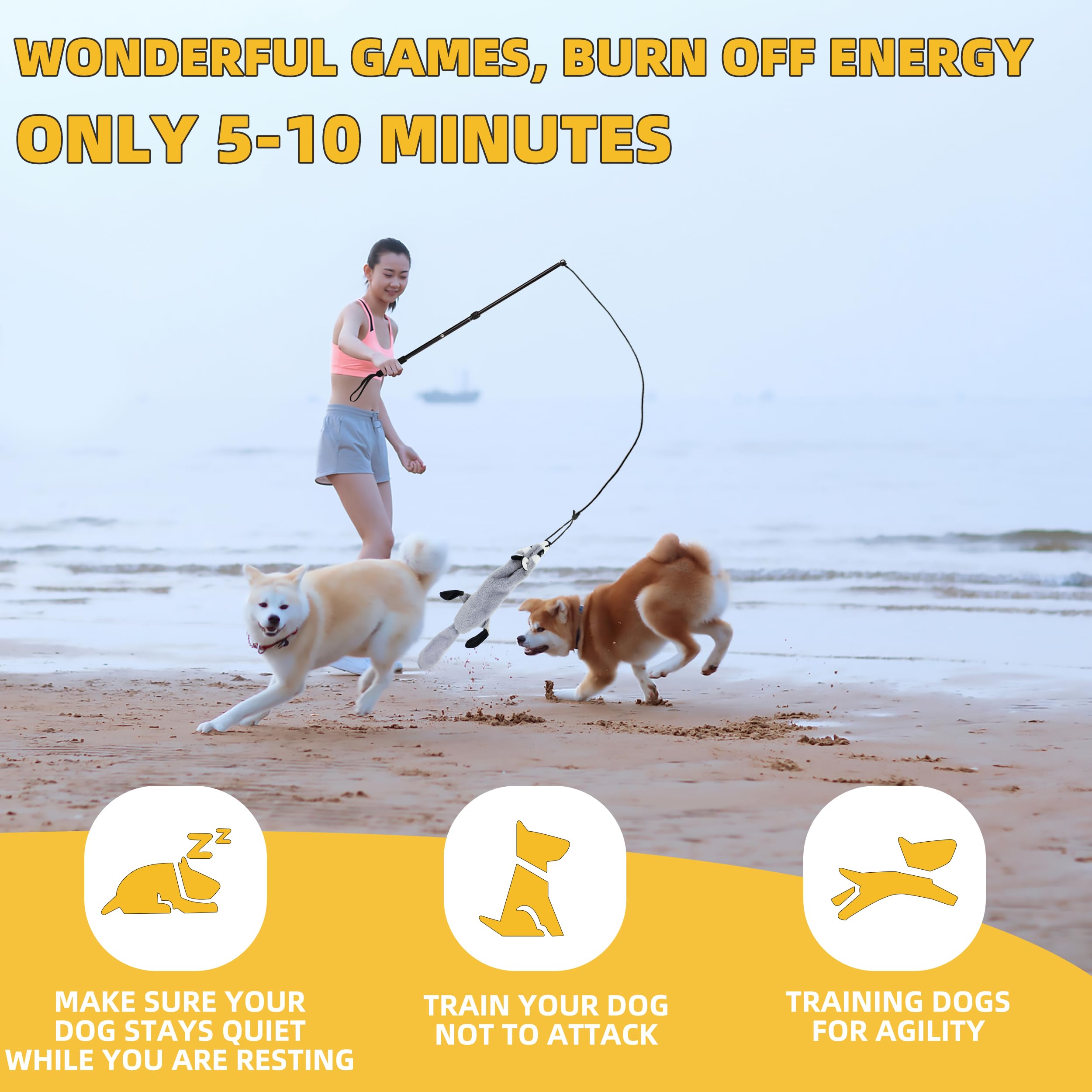 Koxxud Flirt Pole Dogs, Dog Chase Toy With Squeakers Inside, Dog Fishing Pole Toy For Large Medium Small Dogs To Keep The Dog En