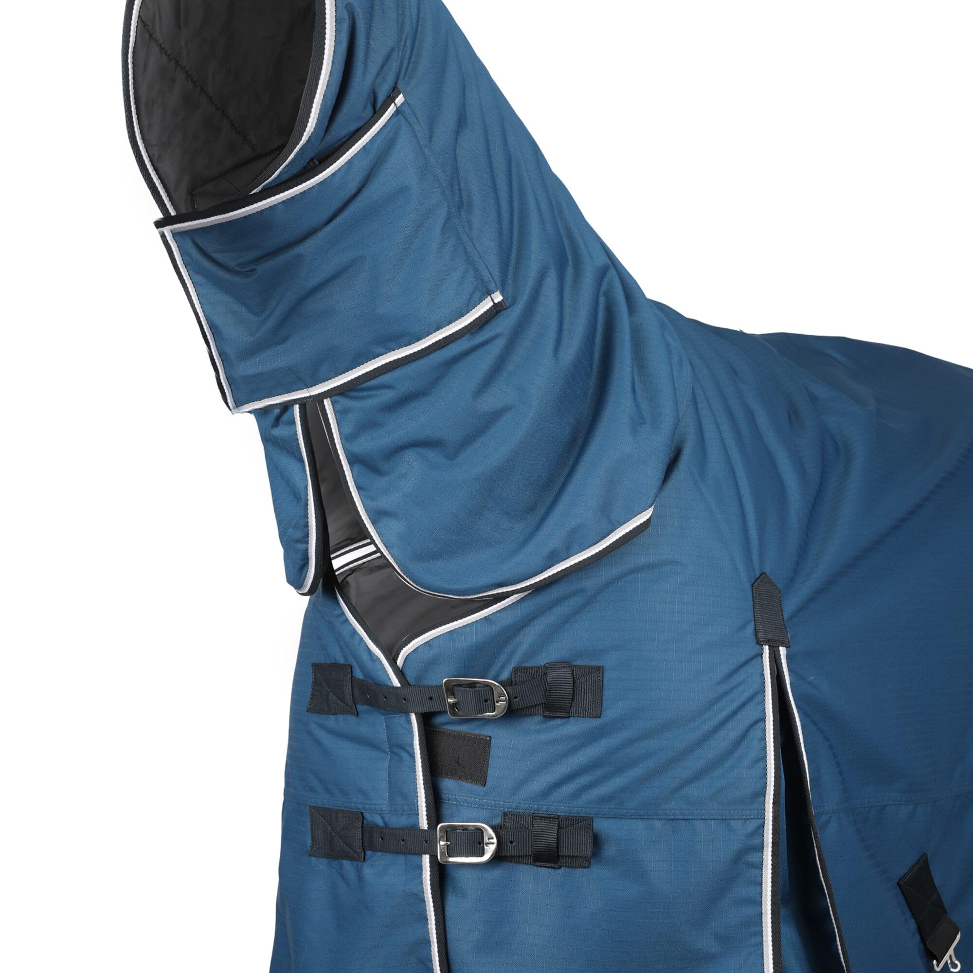 Horze Glasgow Medium Weight Waterproof Combo Turnout Winter Horse Blanket With Neck Cover (150G Fill) - Dark Blue - 72 In