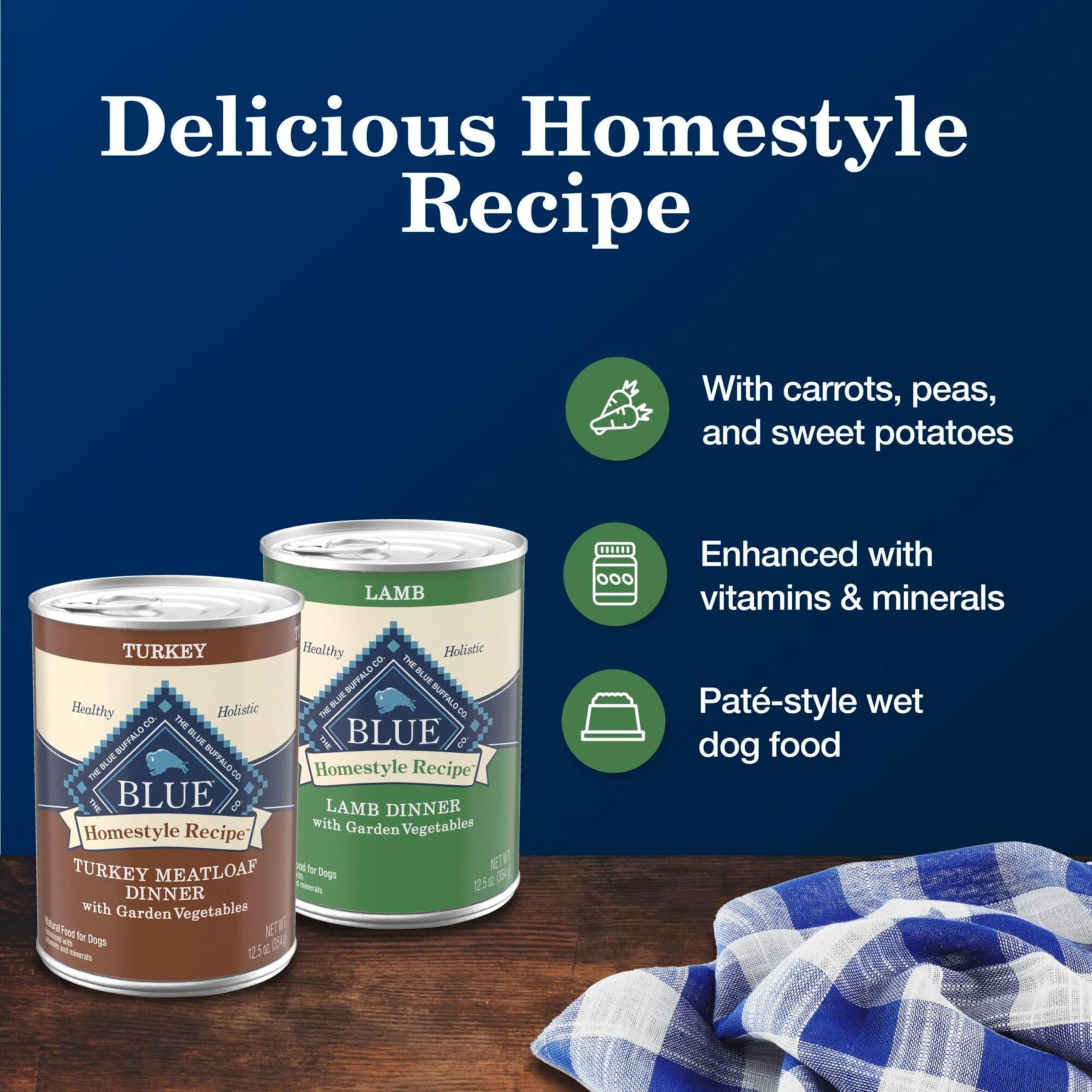 Blue Buffalo Homestyle Recipe Adult Wet Dog Food, Made with Natural Ingredients, Turkey and Lamb Dinner Variety Pack, 12.5-oz Ca