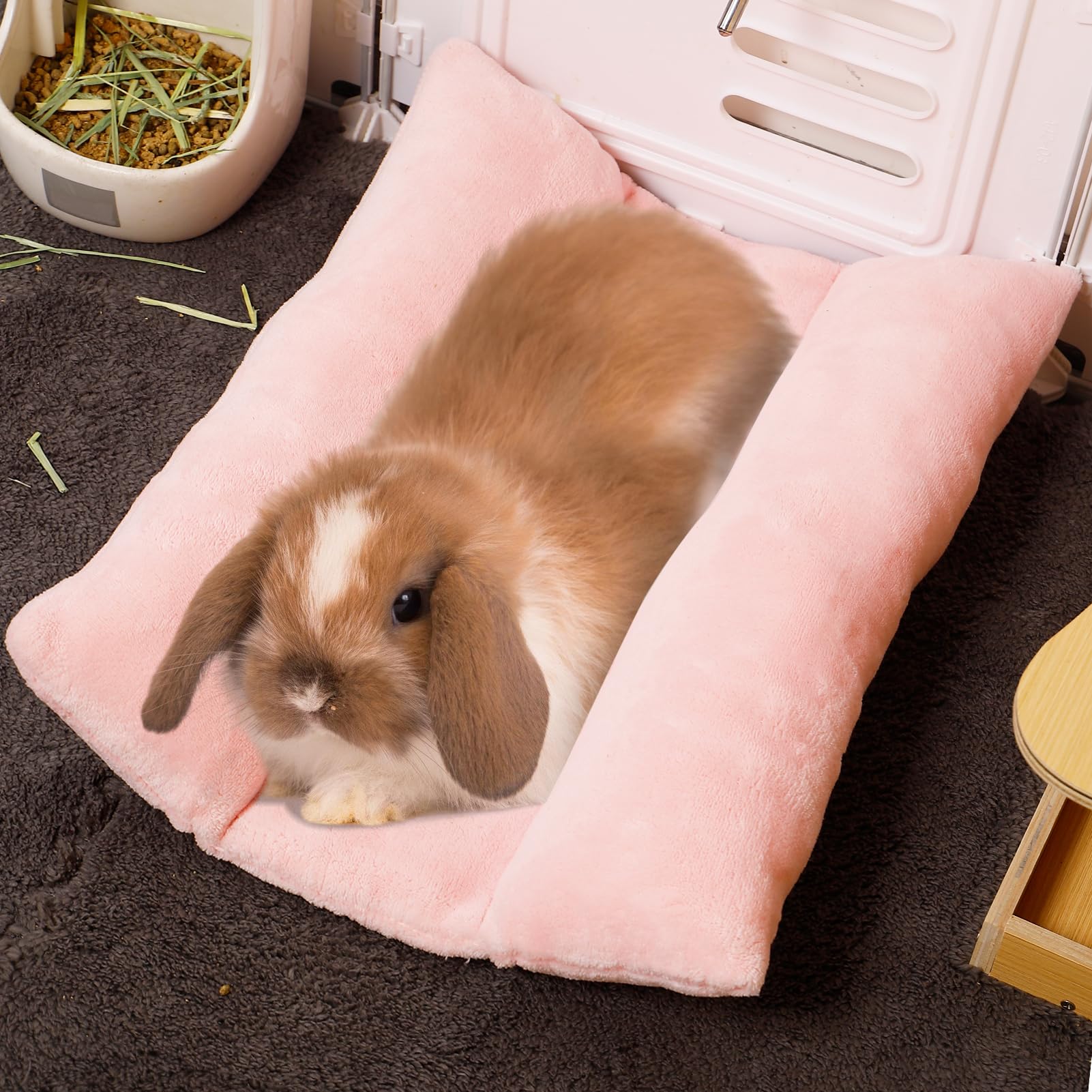 Mewtogo 15.7 X 14In Rabbit Bed, Thickened Soft Bunny Bed, Cuddle Cushion Plush Mat With Cotton Lounger Pillows, Small Pet Flop M