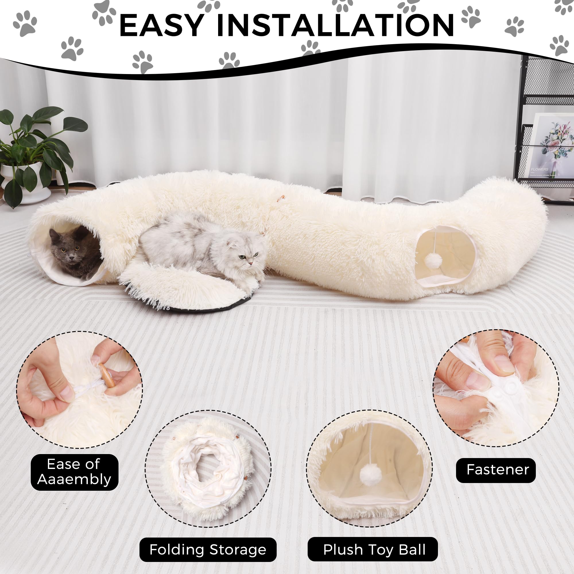 Yuyafn Plush Cat Tunnel With Cat Bed For Indoor Cats, Multifunctional Cat Donut Tunnel For Small Medium Large Cats Kitten Rabbit