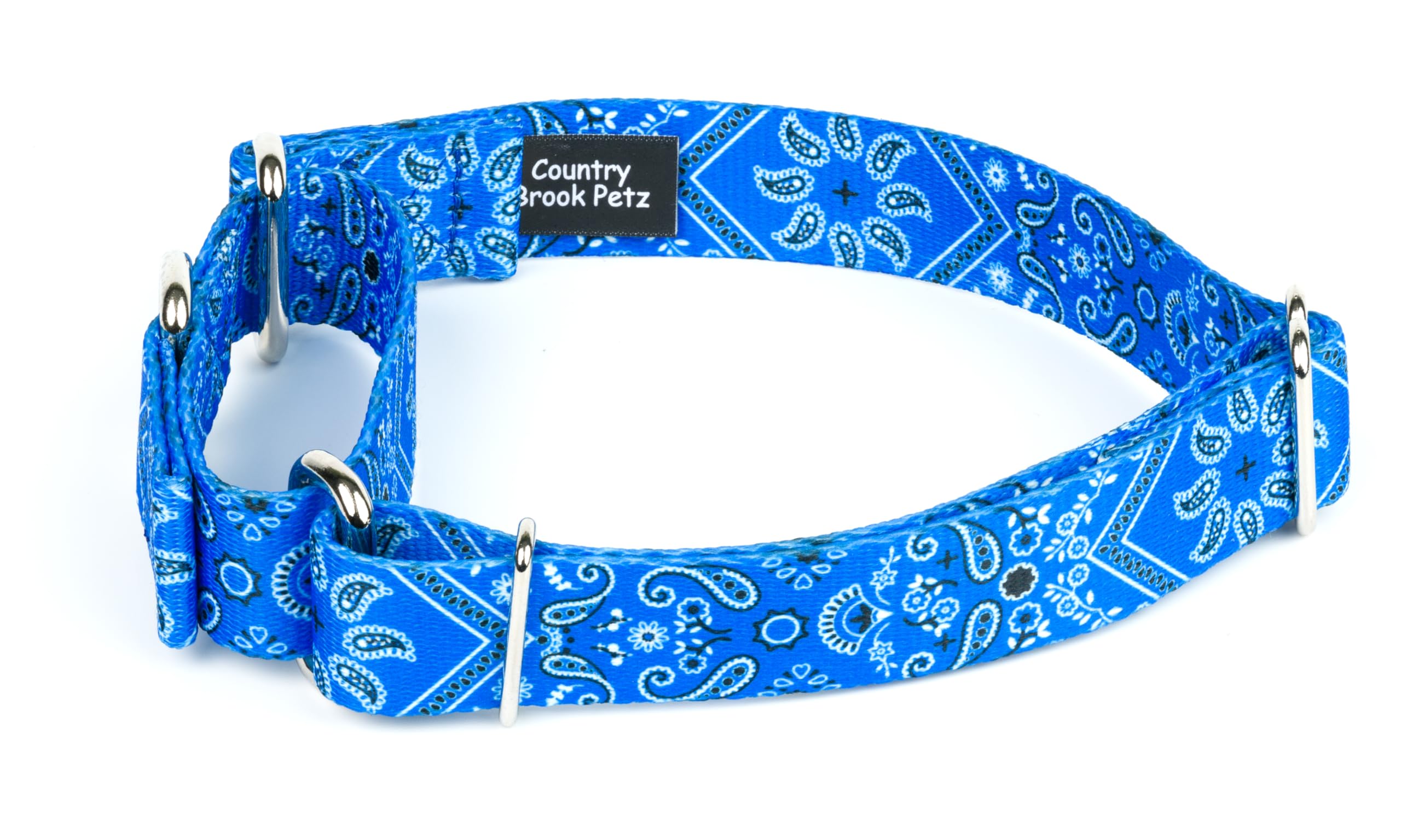 Country Brook Petz - Blue Bandana Martingale Dog Collar - Country And Western Collection Featuring Rugged Designs (1/2 Inch, 2Xs