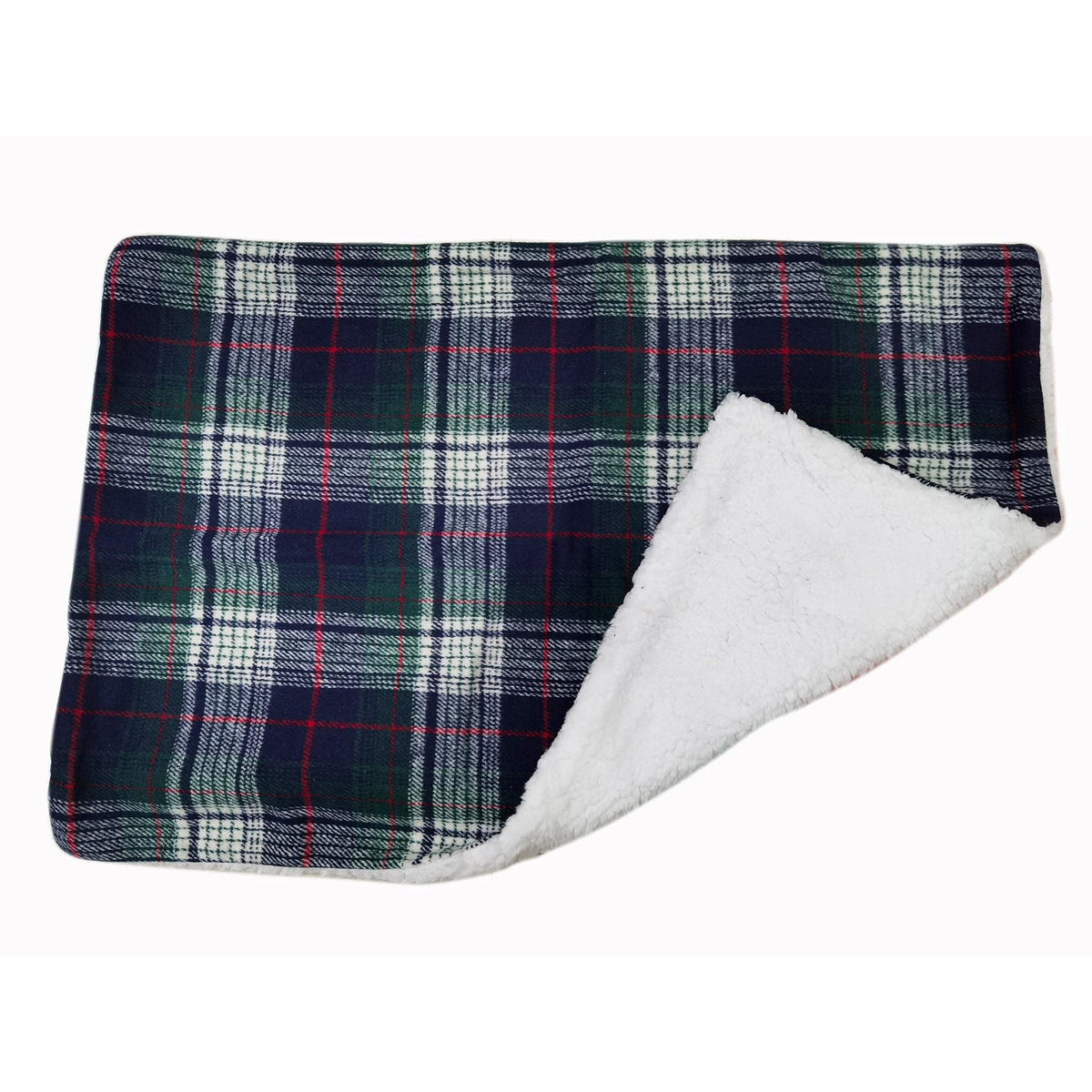 DOGGIE DESIGN Sherpa-Lined Dog Blanket (Blue & Green Plaid)