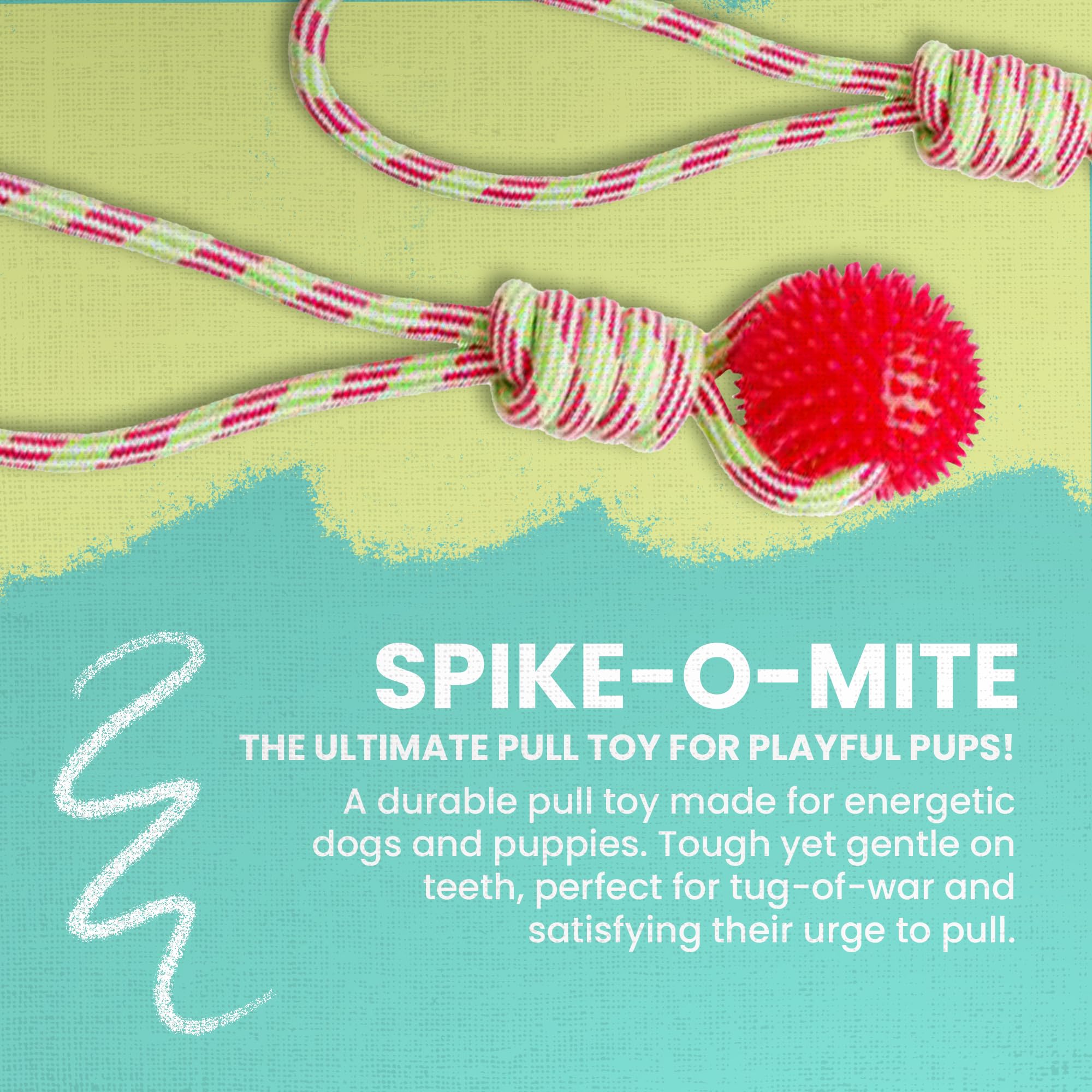 Health Extension Snug Arooz Spike-O-Mite, Tug Dog Toys For Aggressive Chewers, Strong Dog Rope Toy With Rubber Ball, & Durable Puppy Teething Chew Toys (16 Inches - Assorted Colors)