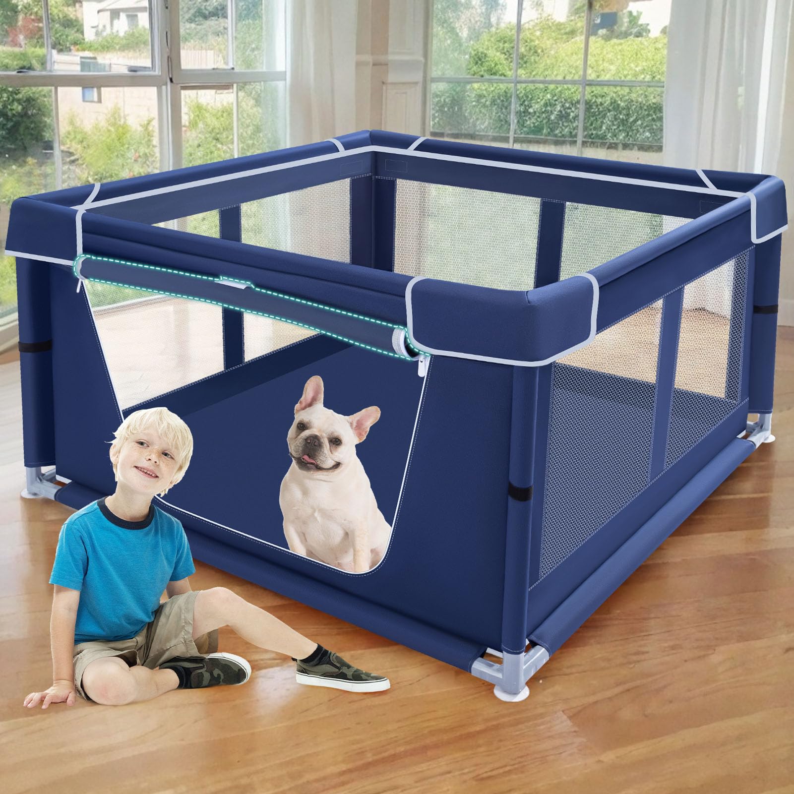 42X42X25.6 Inches Puppy Playpen With Gate, Dog Playpen For Puppies Or Small Dogs, Dogfence Pet Playpen For Indoor & Outdoor, Stu