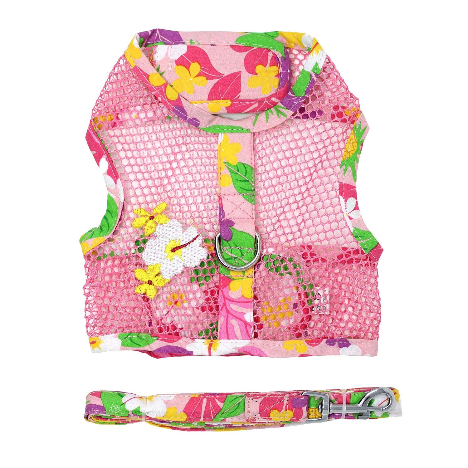 Cool Mesh Dog Harness - Dog Vest For Pets, Simple Step In And Go Design, Harness For Dogs With Leash, Pink Hawaiian Floral, Medi