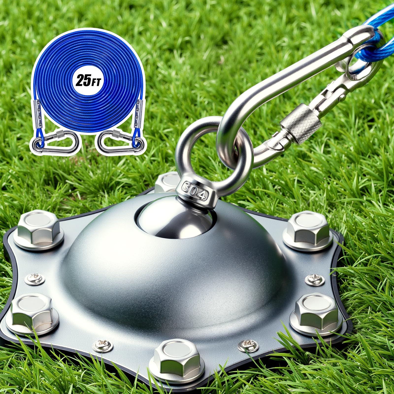 Dog Tie Out Cable And Stake, Dog Runner Leash For Yard Heavy Duty With Steel Wire Cable Leads 25Ft And Ground Anchors, 360 Swive