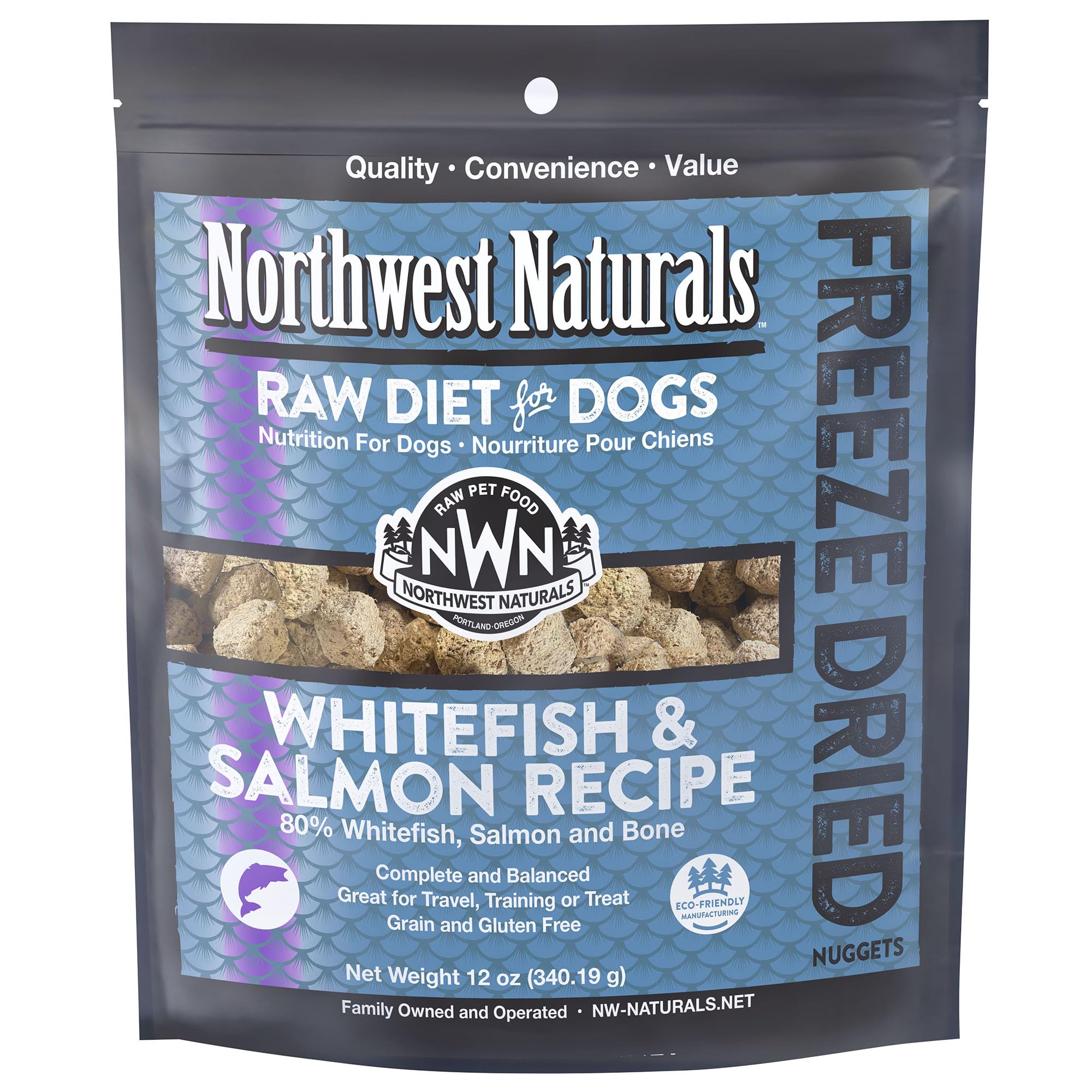 Northwest Naturals Freeze-Dried Whitefish & Salmon Dog Food - Bite-Sized Nuggets - Grain-Free, High-Protein, Raw Diet, Human-Gra