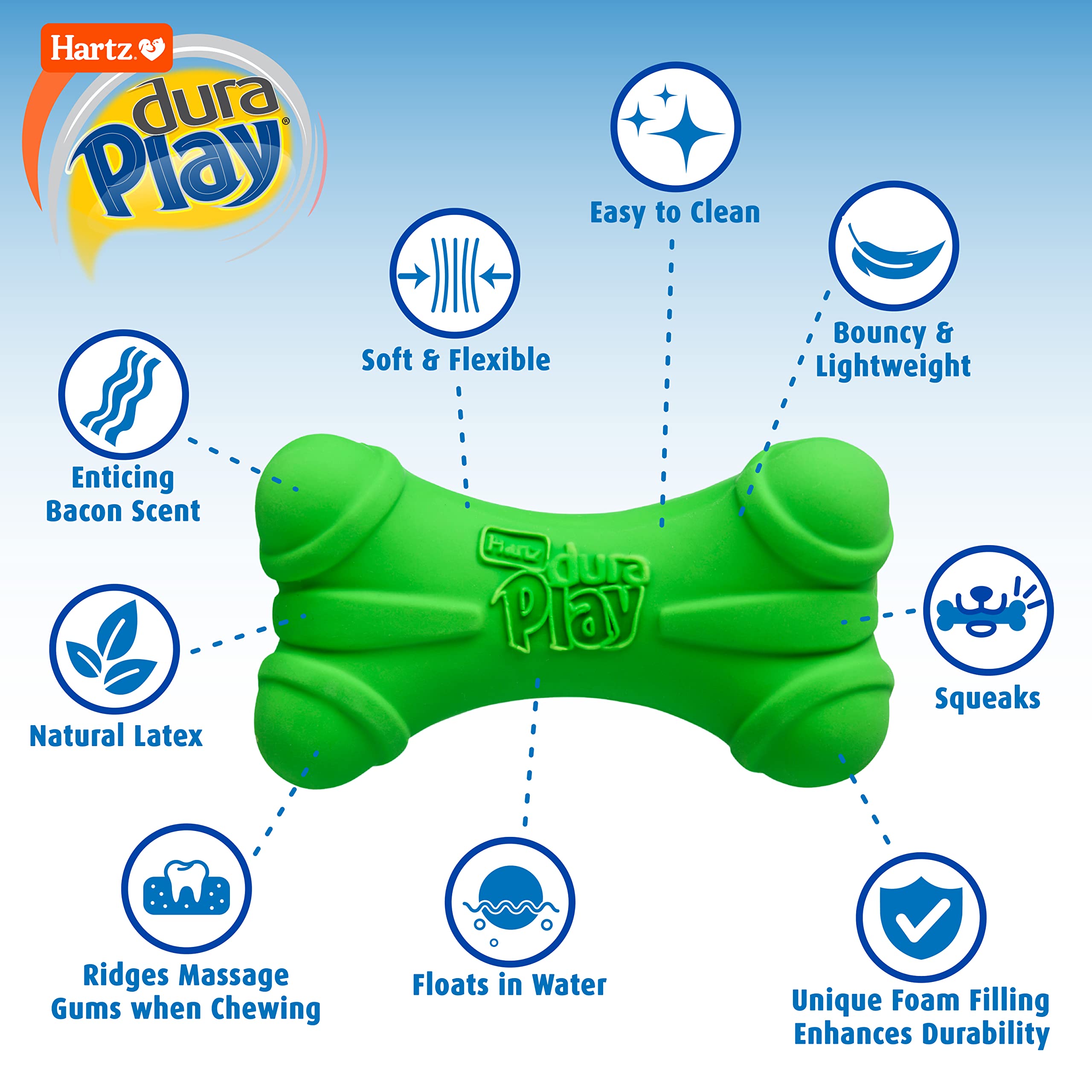 Hartz Duraplay Bone Squeaky Latex Dog Toy, Large, 3 Pack