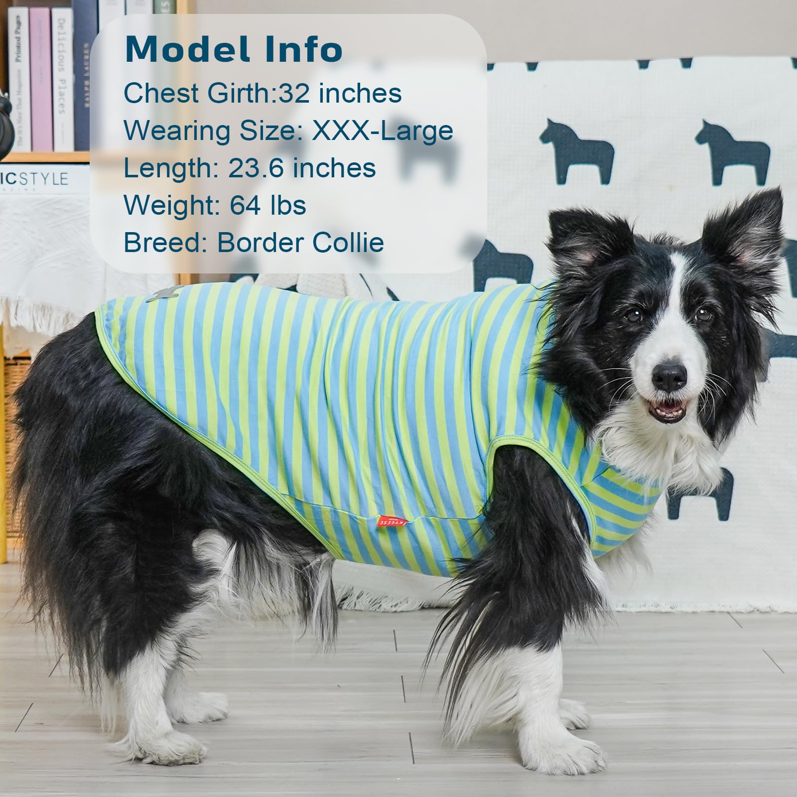 Kyeese 2Pack Dog Shirts Striped T Shirt For Large Dogs Lightweight Clothes Sleeveless Vest Cotton Tank Top, Xxx-Large,Blue+Strip