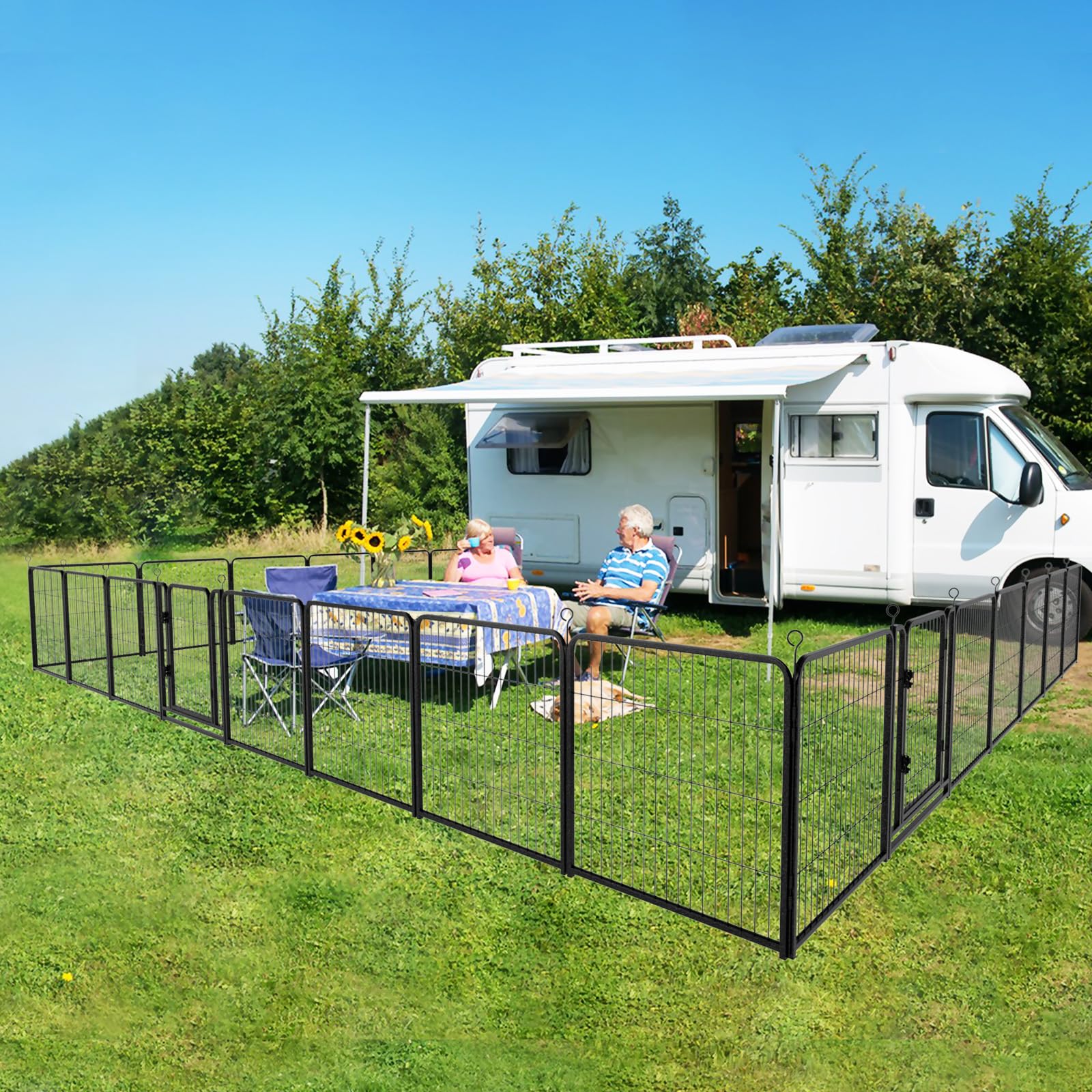 Kfvigoho Dog Playpen Outdoor Extra Wide 24 Panels Heavy Duty Dog Fence 32'' Height Anti-Rust With Doors Portable For Rv Camping