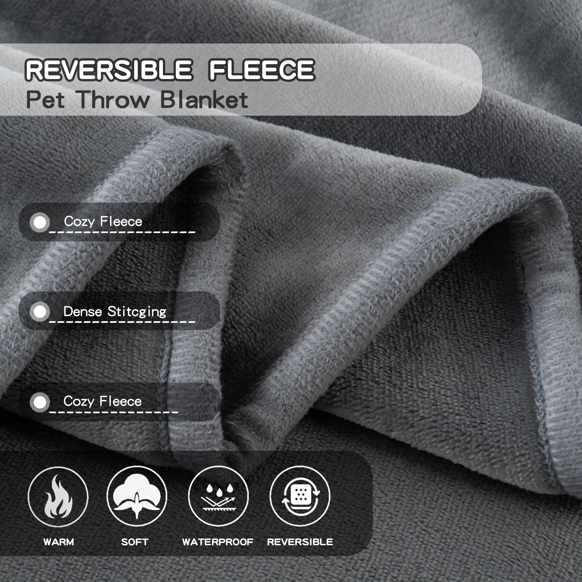 Capt.Snooze 50X60 Inch Dark Gray Pet Blanket For Medium/Large Dogs - Reversible Soft Fluffy Waterproof Flannel Dog Bed Blanket F