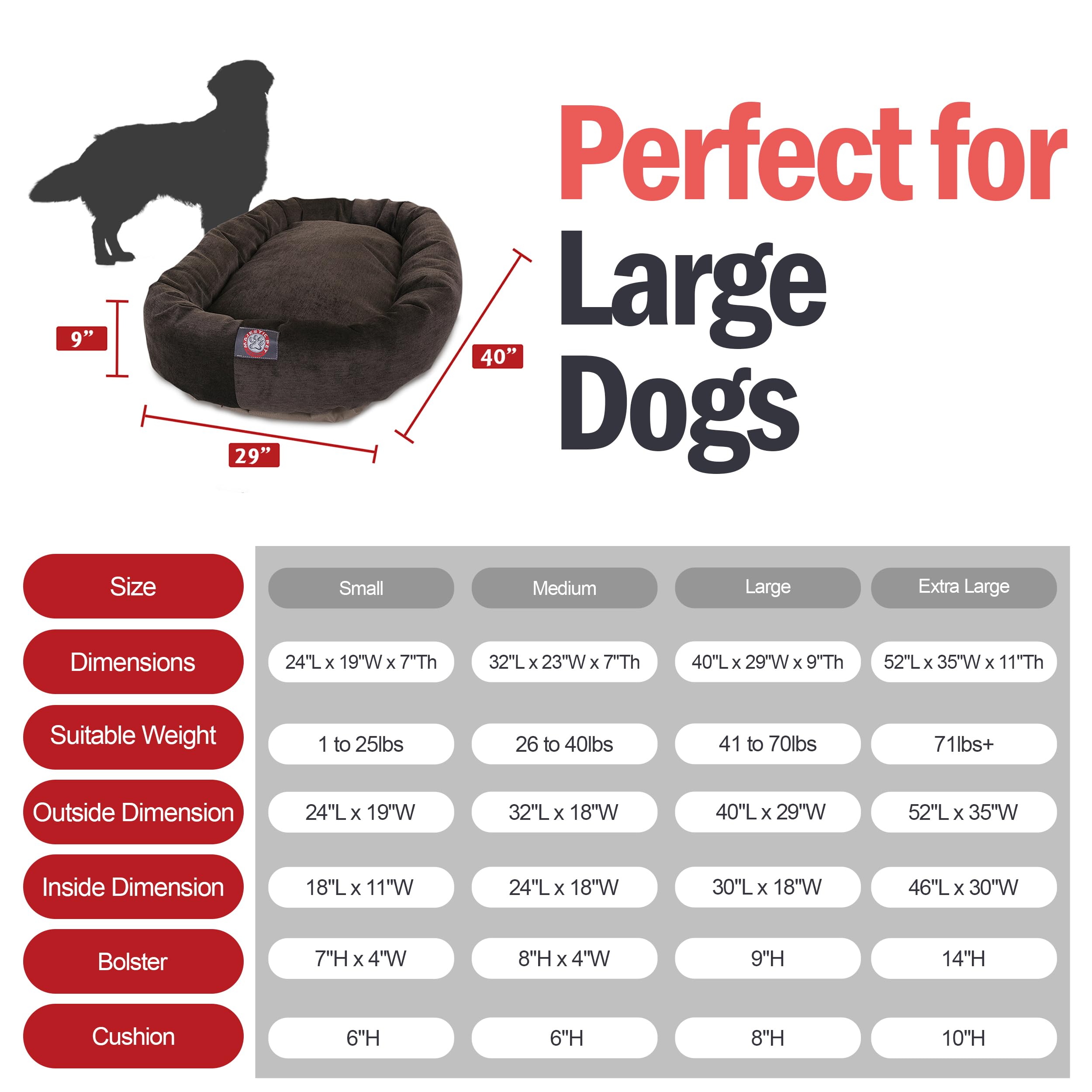 Majestic Pet 40 Inch Micro Velvet Calming Dog Bed Washable – Cozy Soft Round Dog Bed With Spine For Head Support - Fluffy Donut Dog Bed 40X29X9 (Inch) – Round Pet Bed Large – Storm