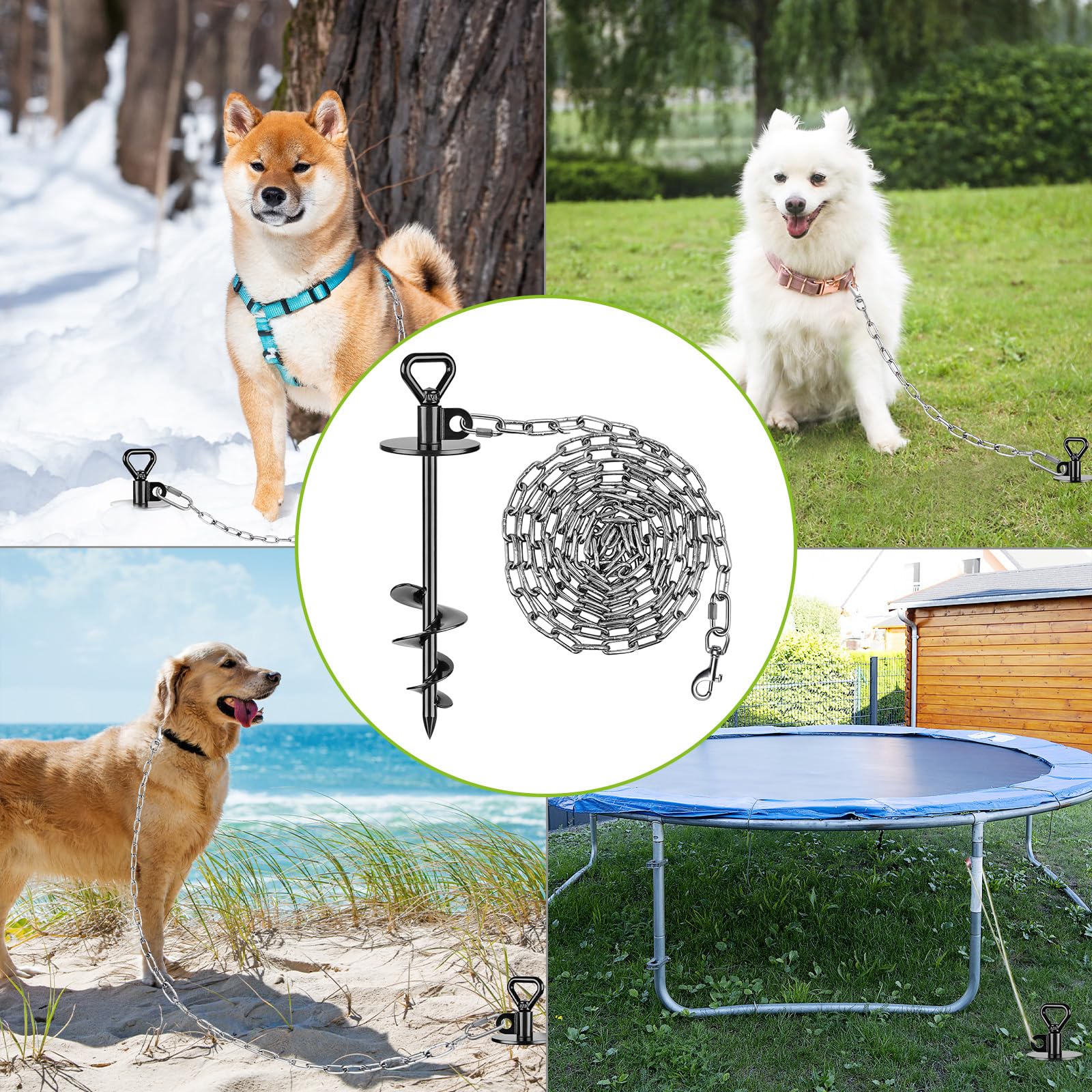 Seleware Dog Tie Out Stake Outdoor Anti-Rust Dog Anchor With Stainless Steel Dog Chains For Large Dogs Up To 100 Lbs, Free Rotat