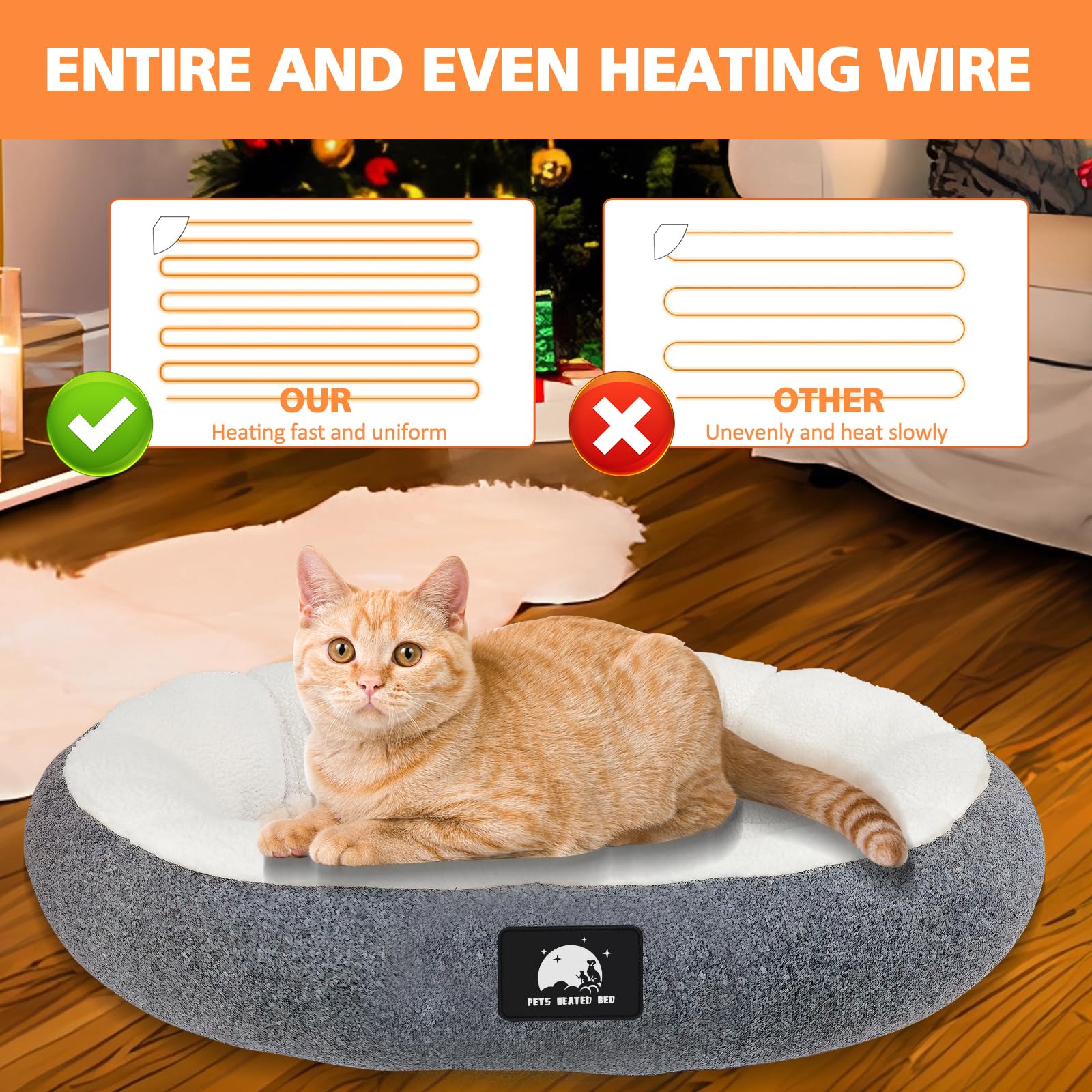 Znofan Heated Cat Bed For Small Cats, 19'' Soft & Cozy Donut Pet Bed With Timer & Temp Adjustable Heating Pad For Indoor Kitten,
