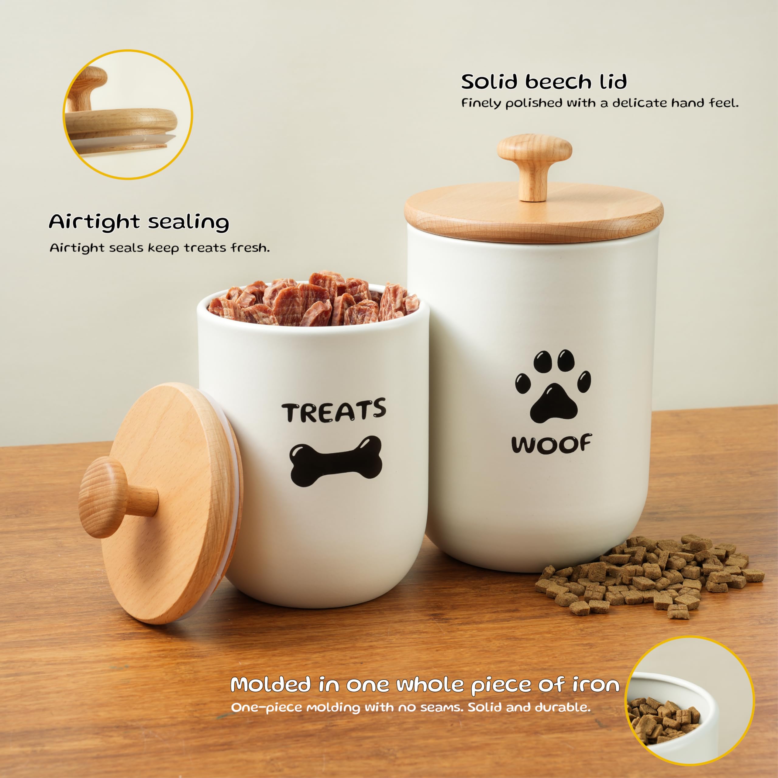 OTTENON Dog Treat Container Set of 2, Dog treat jar with Airtight Lid, Small dog food container, Dog Cookie Jar for kitchen Coun