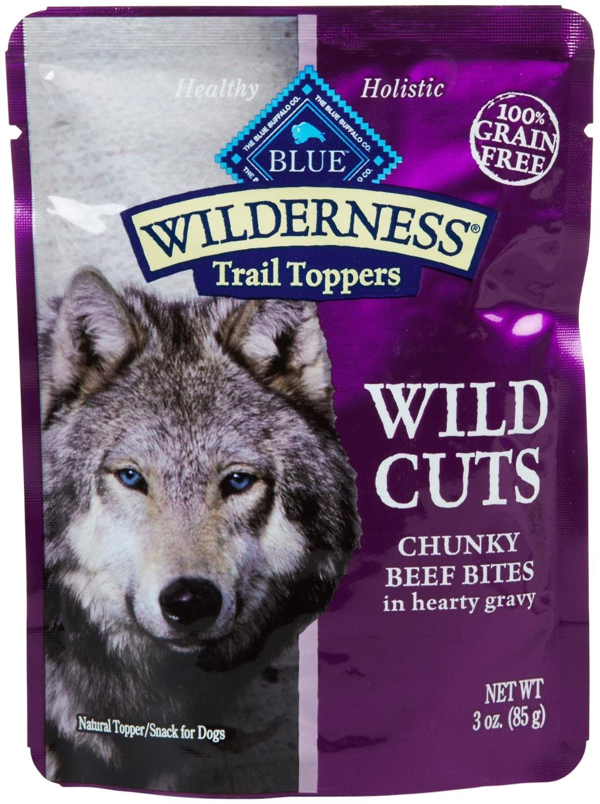 Blue Buffalo Wilderness Trail Toppers Chunky Beef Bites in Hearty Gravy Wet Dog Food, 3 oz., Case of 24