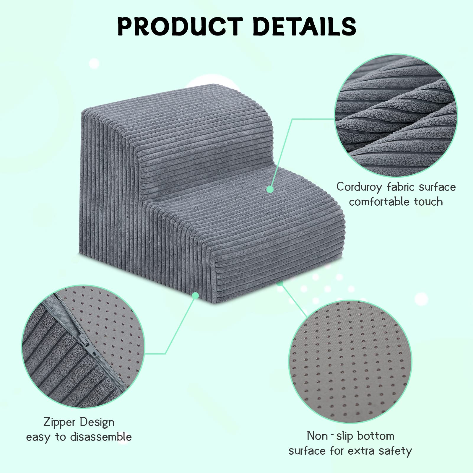 Mesa Lemon Dog Stairs & Steps For High Beds, 2 Steps High Density Foam Waterproof Dog Ramp For Small Dogs And Cats, Pet Stairs W