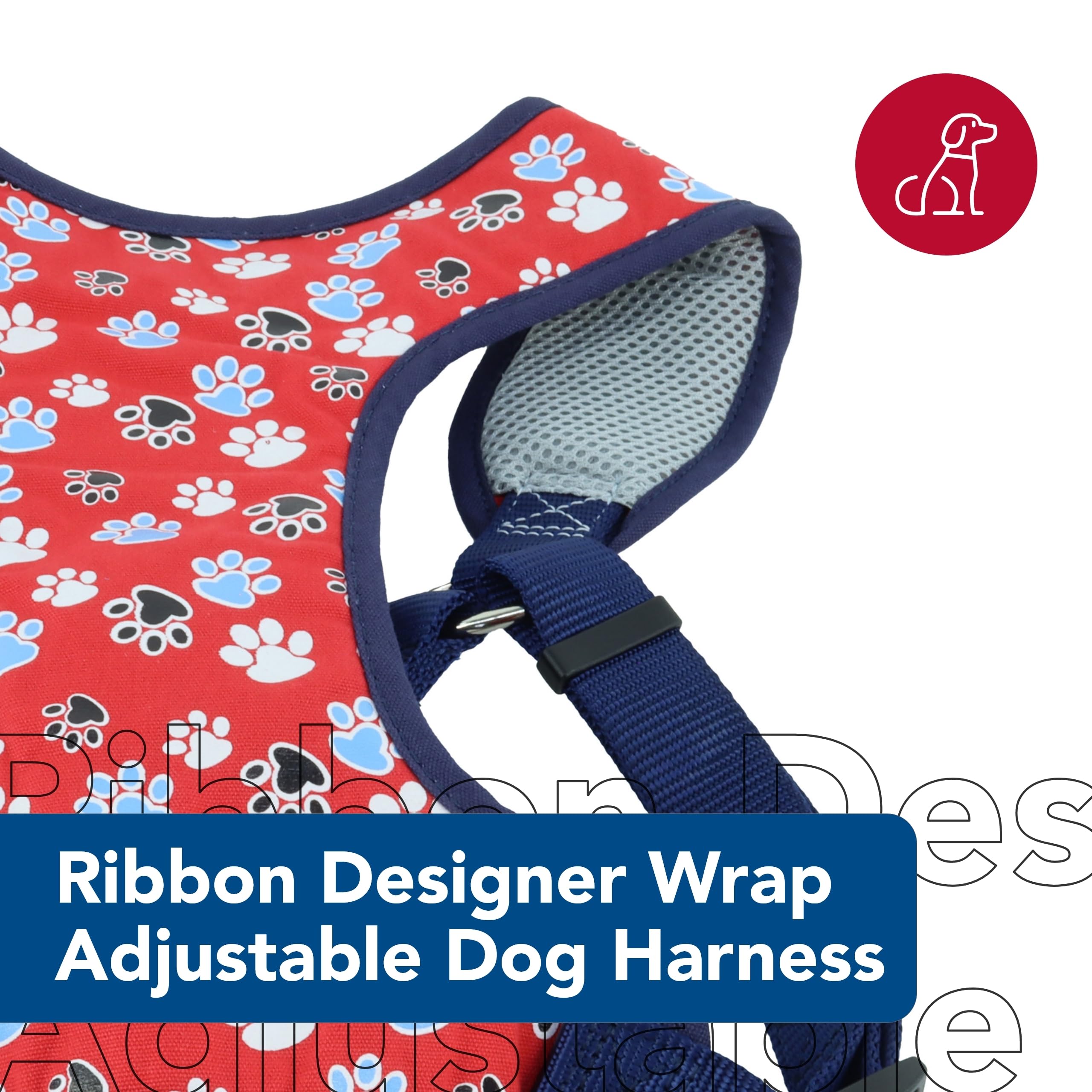 Coastal Pet Ribbon Designer Wrap Adjustable Dog Harness - Large & Small Dog Harness - Breathable Mesh Harness For Dogs Pet Supplies For Dogs - Brown Paws & Bones, 5/8' X 16-19'