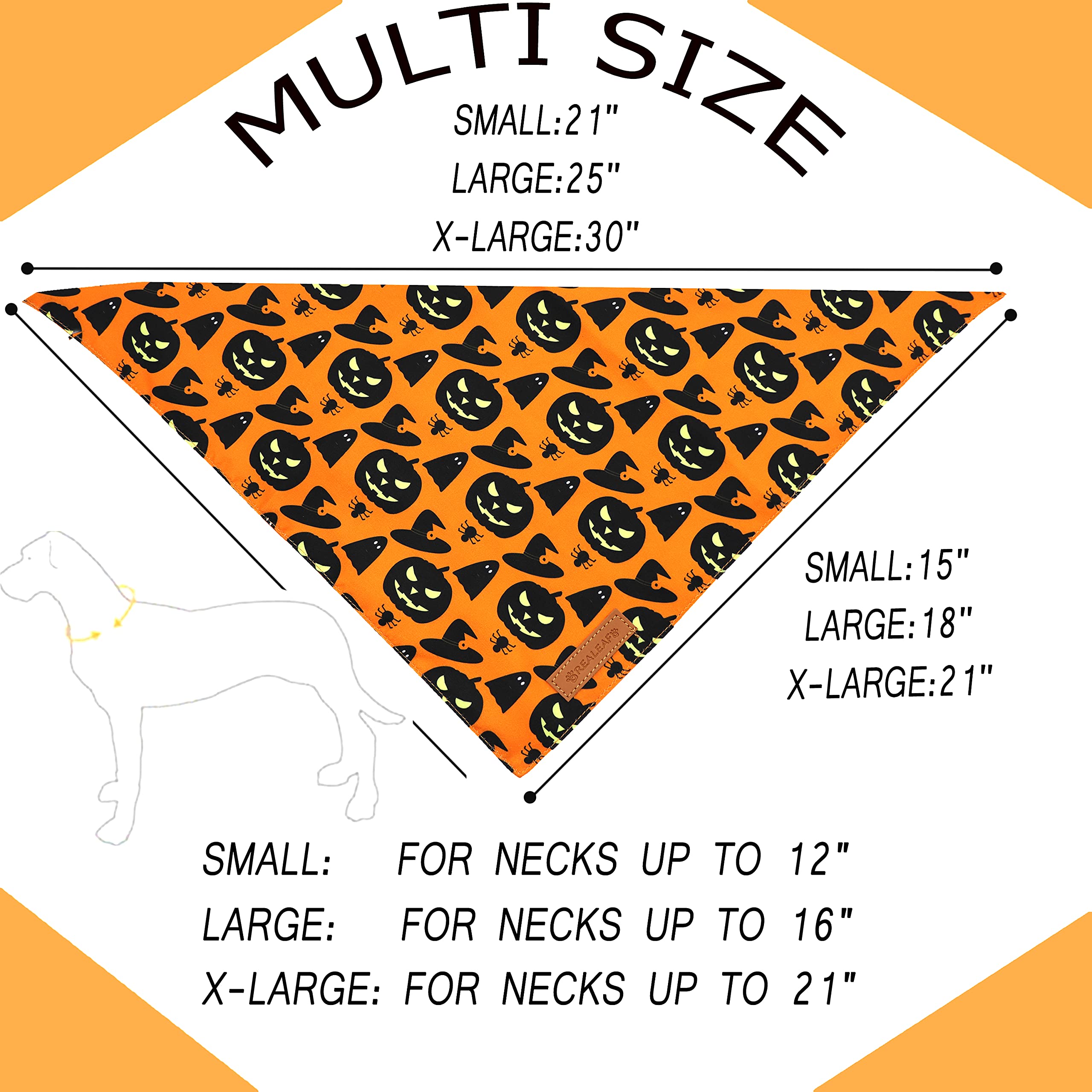Realeaf Halloween Dog Bandanas 2 Pack, Pumpkin And Spider Web Bibs, Triangle Reversible Fall Pet Scarf, Multiple Sizes Offered,