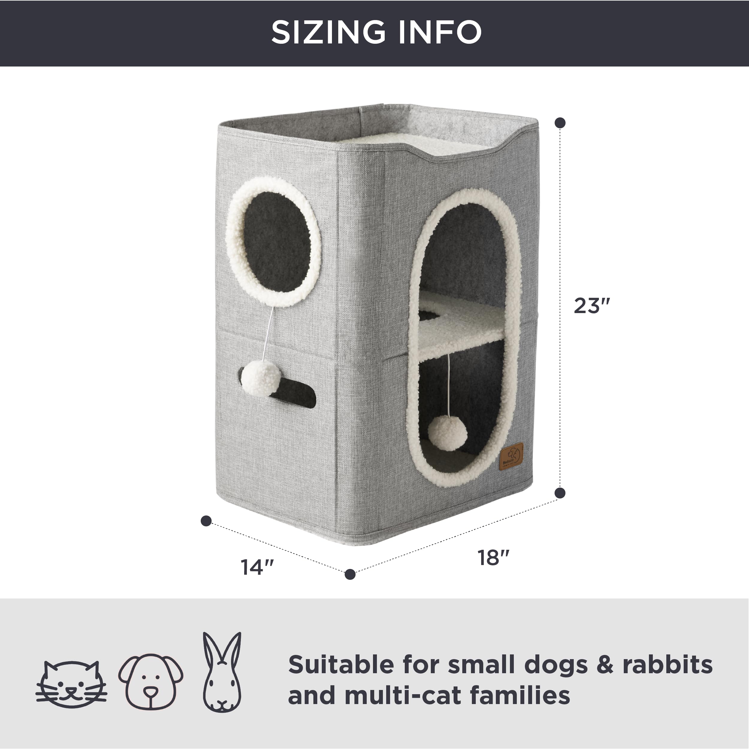 Bedsure 2-Level Cat House For Indoor Cats - Small Cat Towers With Scratch Pad And Hideaway Condo, Cat Cave Bed Furniture For Multi Pets And Large Cats, 18X14X23 Inches, Grey
