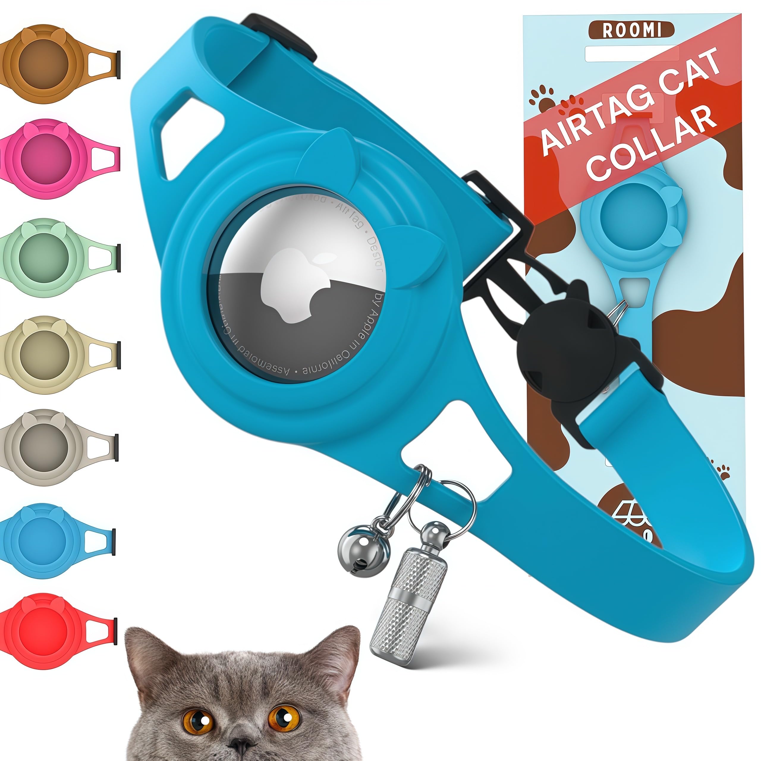 Hypoallergenic Apple Airtag Cat Collar With Breakaway Clasp, Bell & Id Tag. Compatible With Airtag. Waterproof & Lightweight Cat
