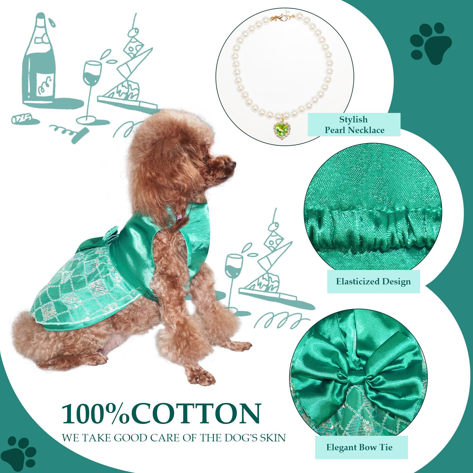 Topkins Dog Birthday Dress - Fancy Puppy Clothes With Bow Tie, Breathable Pet Outfit With Pearl Necklace, Princess Dress For Med