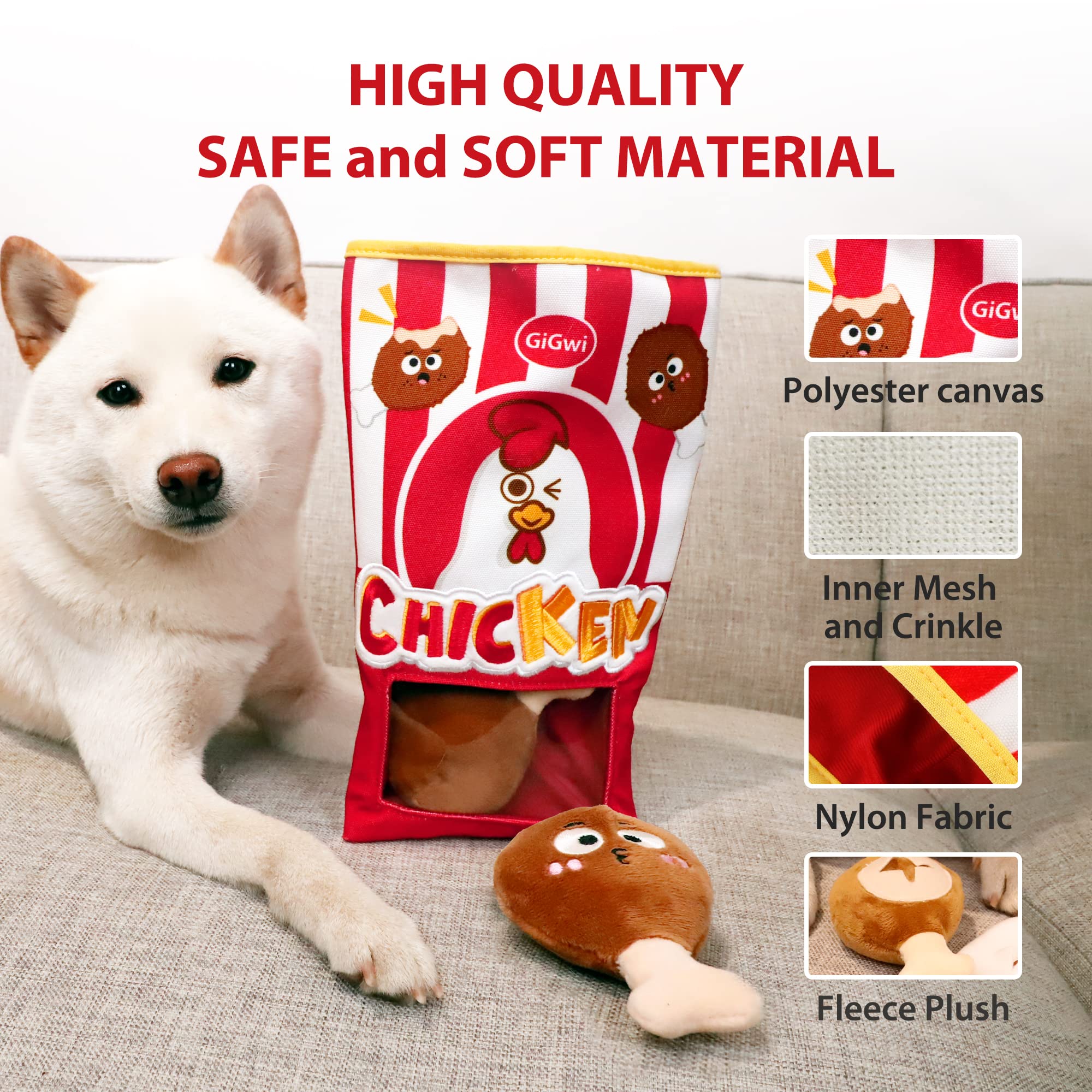 Gigwi Interactive Squeaky Dog Toys, Hide and Seek Dog Toys for Boredom and Stimulating, Funny Crinkle Dog Toy Set Bucket, 2-in-1