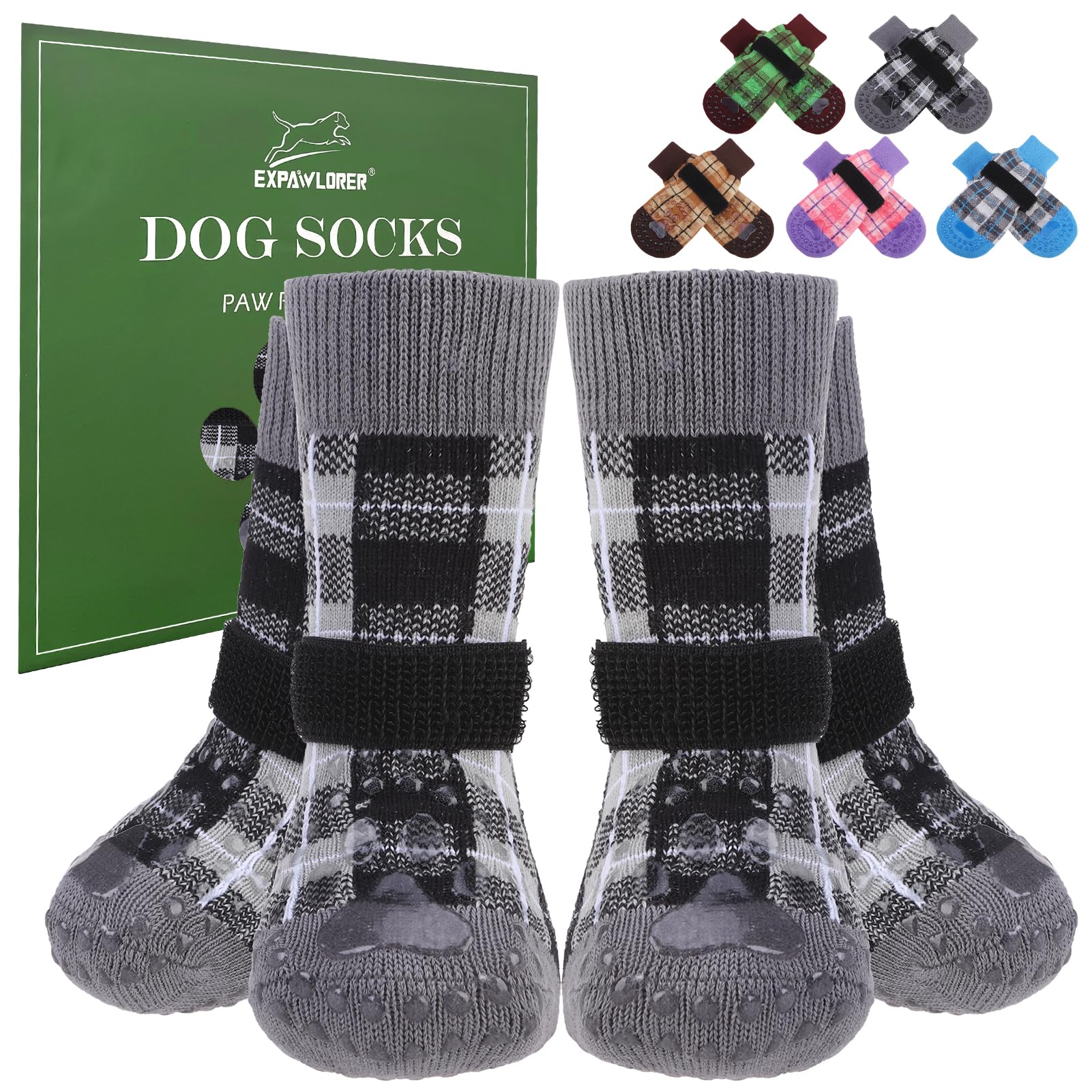 Expawlorer Dog Socks To Prevent Licking Paws, 4 Pcs Double Sided Anti Slip Dog Socks With Grippers, Dog Shoes Grips For Hardwood
