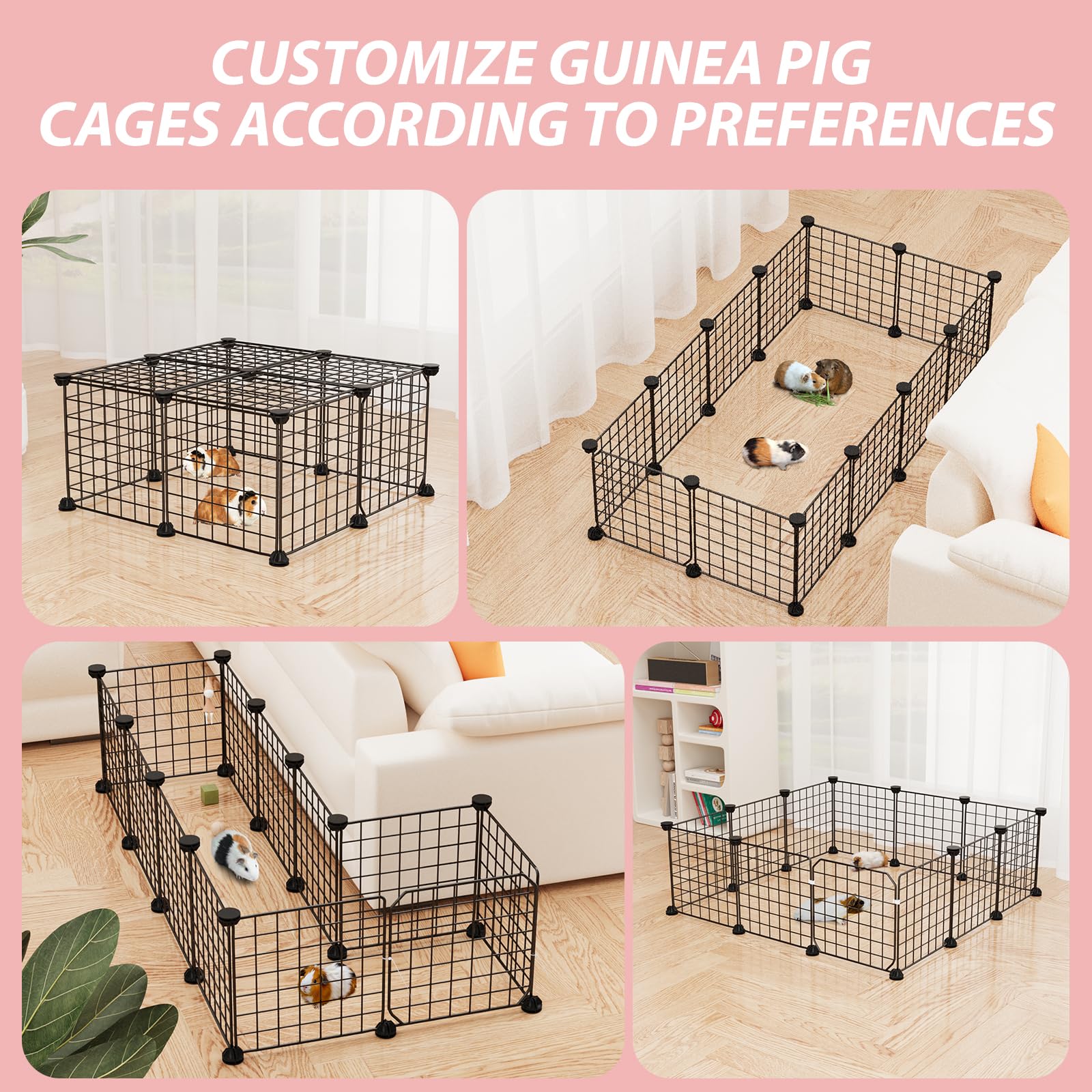 Guinea Pig Cages With Door And Top, 25X25X12Inch Small Animal Cage, 12Pcs Metal Grid Panels Small Animal Playpen, Expandable Cag