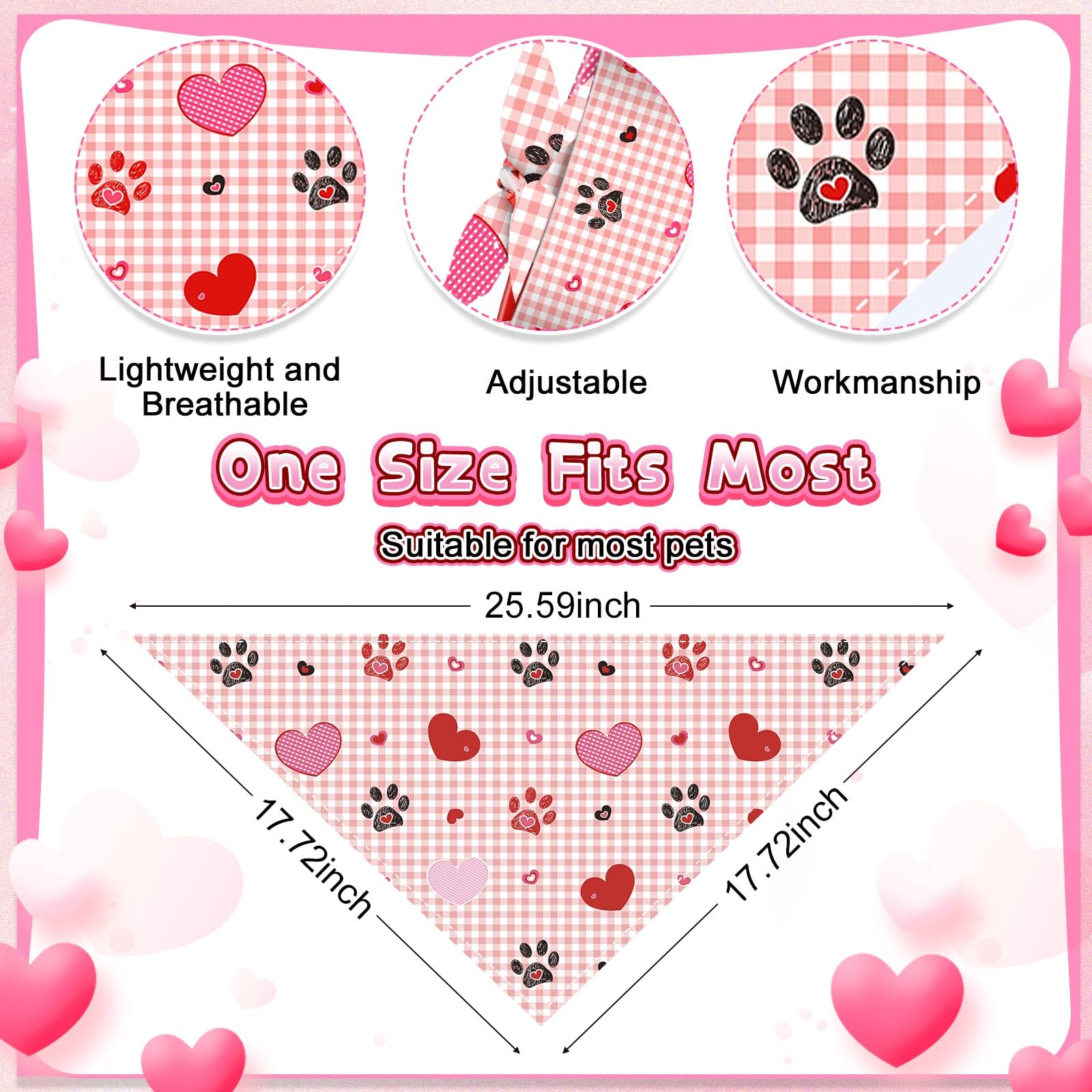 Reginary 72 Packs Valentines Day Dog Bandanas Heart Adjustable Pet Bandanas Triangle Scarf Dog Bibs For Pet Costume Accessories