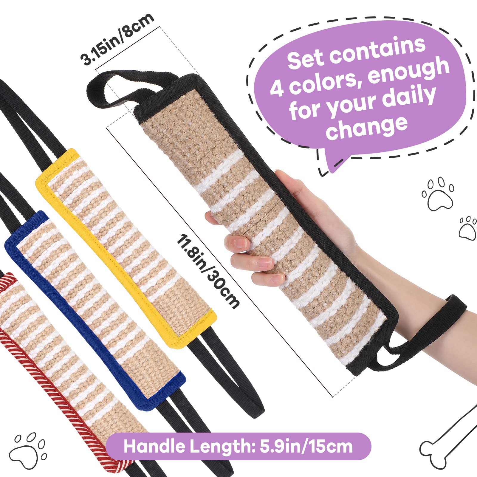 Kacctyen 4 Pcs Dog Tug Toy With 2 Handles - Interactive Play For Small, Medium & Large Dogs (Black, Yellow, Blue, Red)