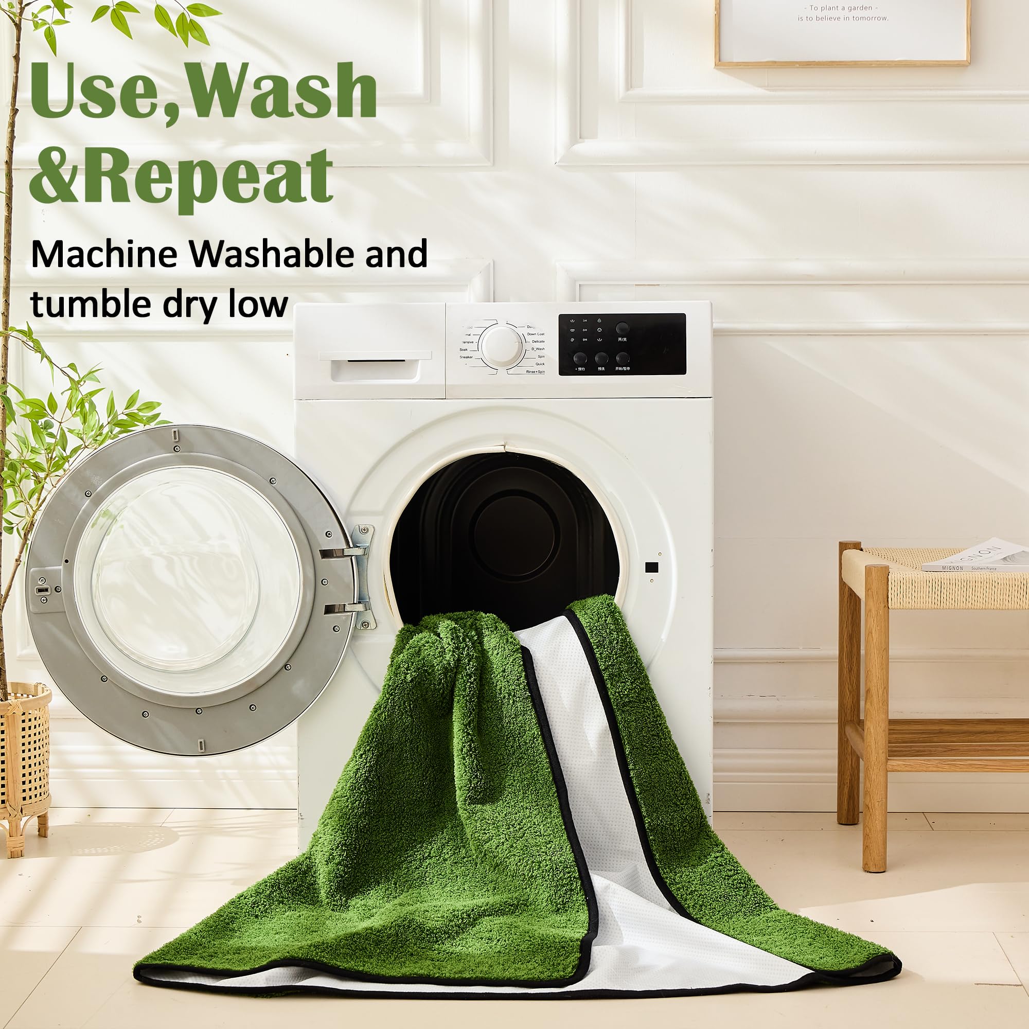 Qeils Washable Pee Pads For Dogs, 4 Pack Super Absorbent Reusable Puppy Pads With Green Long Wool For Potty Training, Floor, Cou