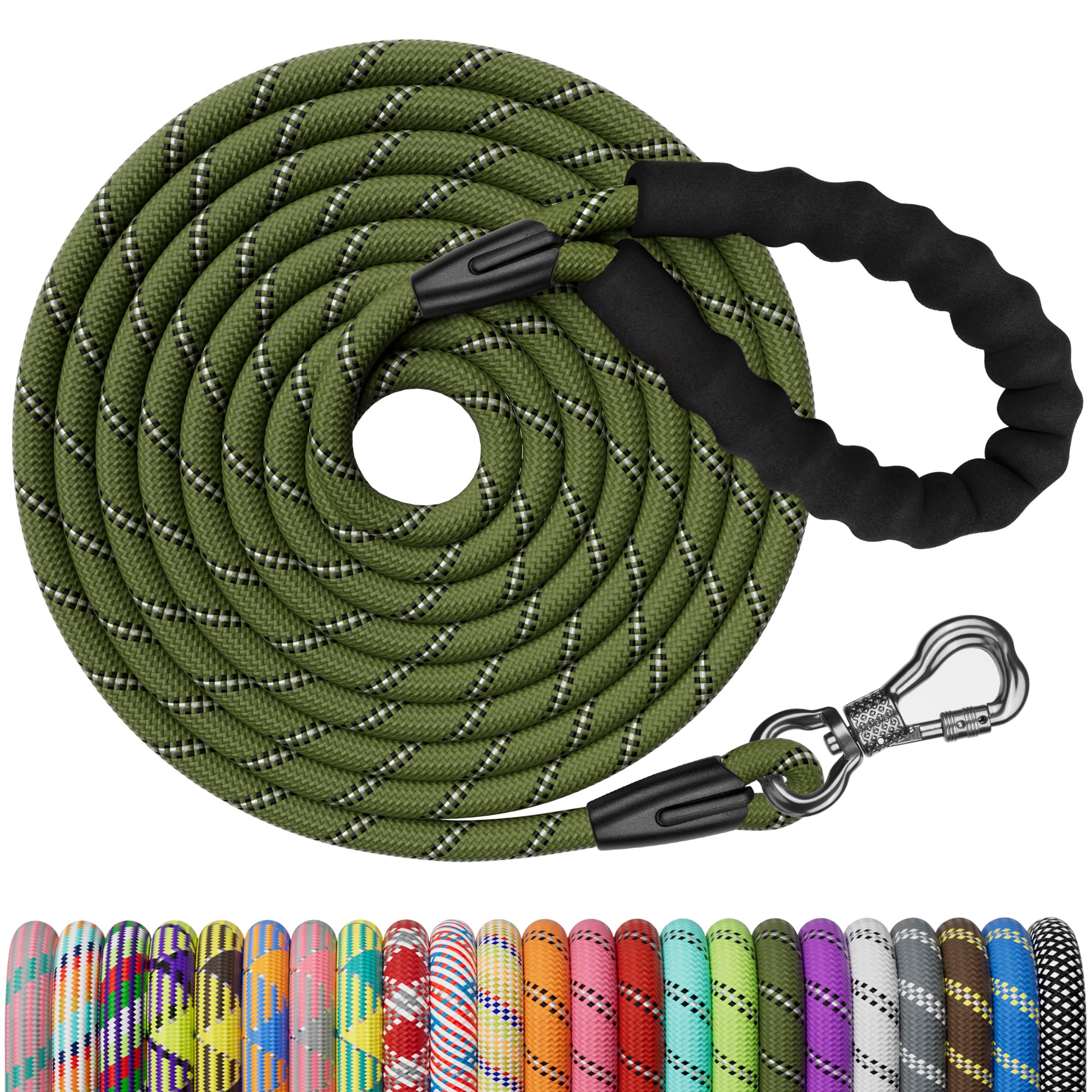 Ntr Heavy Duty Dog Leash, 15Ft Training Leash With Swivel Lockable Hook, Padded Handle And Highly Reflective Threads, Dog Lead For Walking, Hunting, Camping, Backyard For Small Medium Large Dog