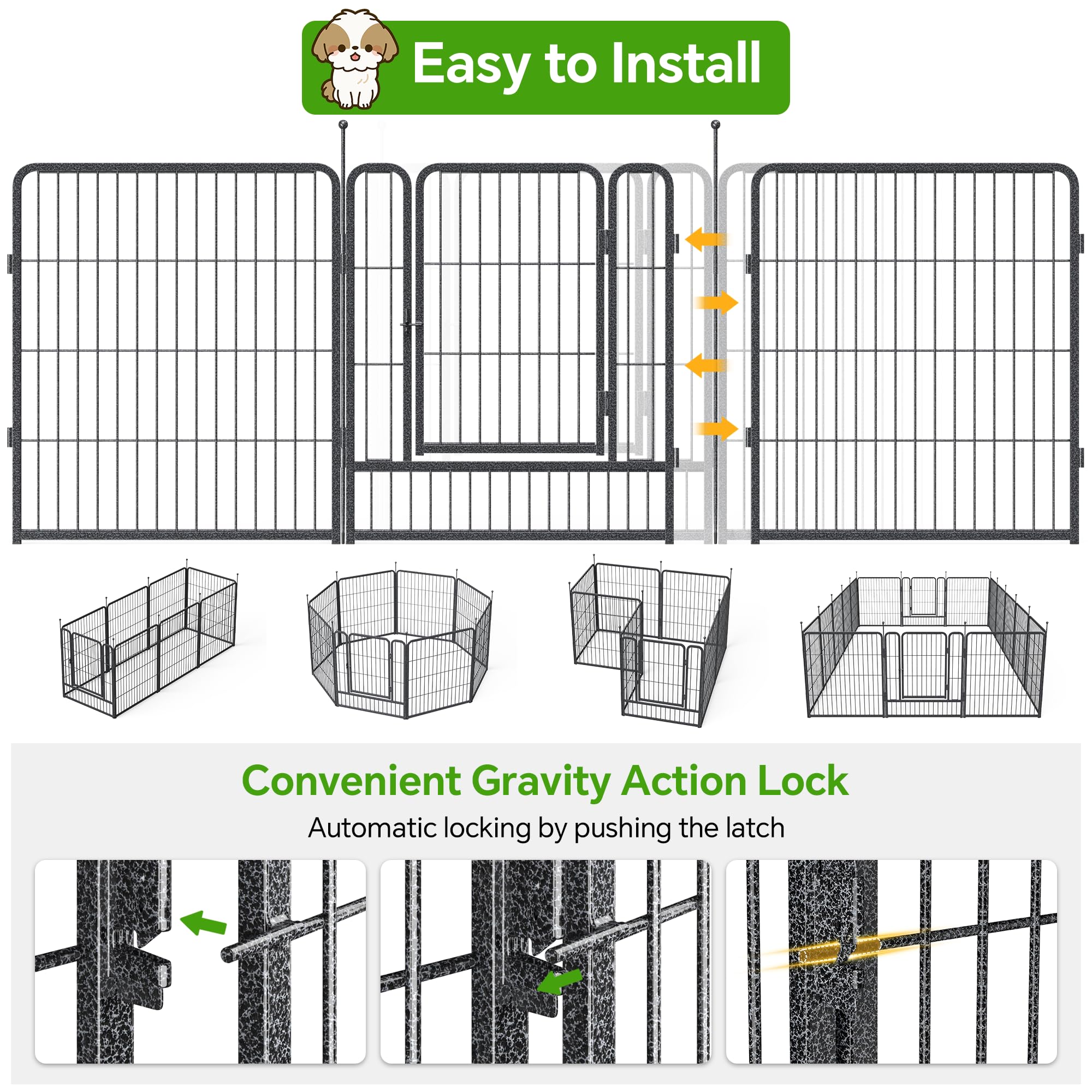 Mr Ironstone Dog Playpen With Anti-Rust Coating - 32'' Height 16 Panels Portable & Foldable Indoor/Outdoor Pet Fence For Large,