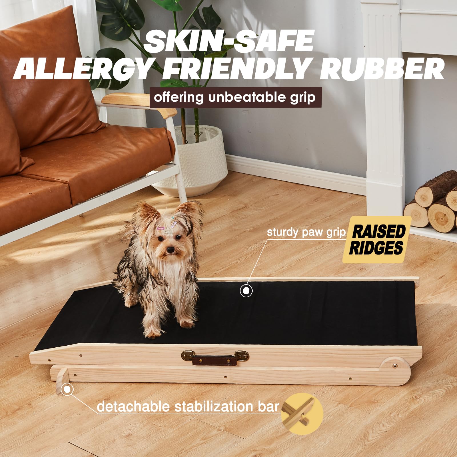 Woohoo Dog Ramp For Bed- 18'' Extra Wide - Non-Slip Rubber Surface - Folding Wooden Pet Ramp For Bed And Couch - Dog Ramp For La