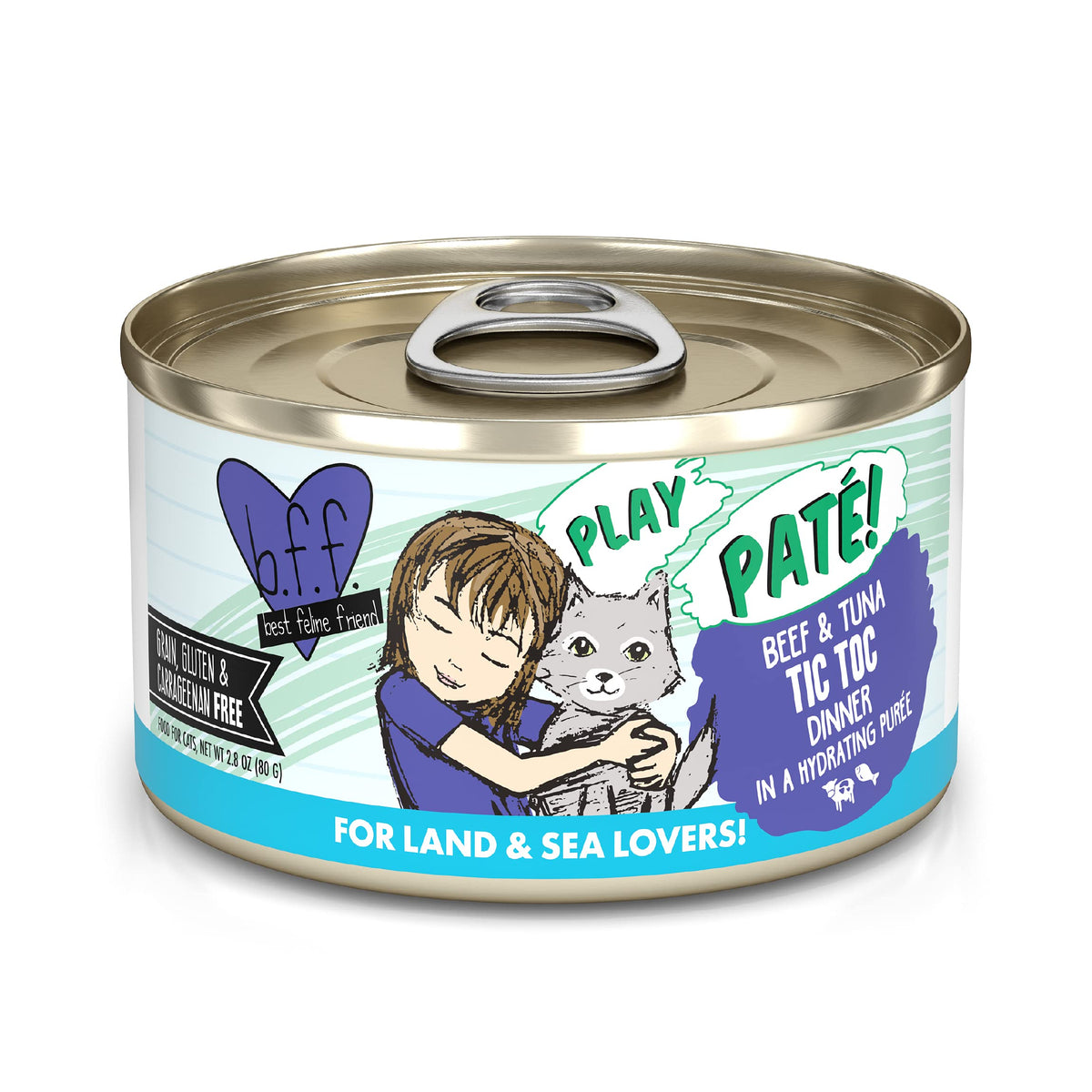 B.F.F. Play - Best Feline Friend Paté Lovers, Aw Yeah!, Beef & Tuna Tic Toc With Beef & Tuna, 2.8Oz Can (Pack Of 12)