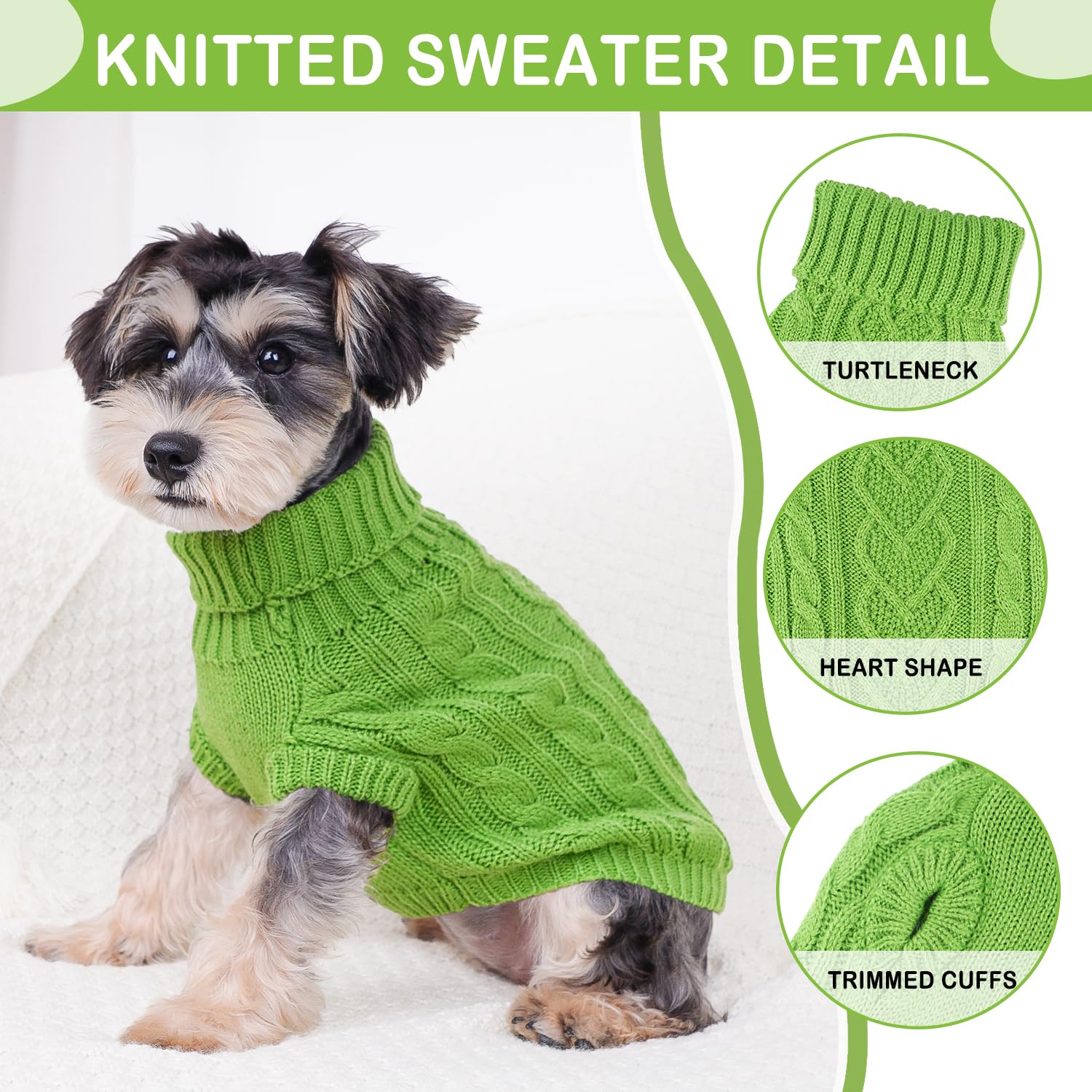Dog Sweater Warm Dog Clothes for Small Dogs Knitted Turtleneck Small Dog Sweaters Puppy Sweater with Heart Shape Twist Pattern C