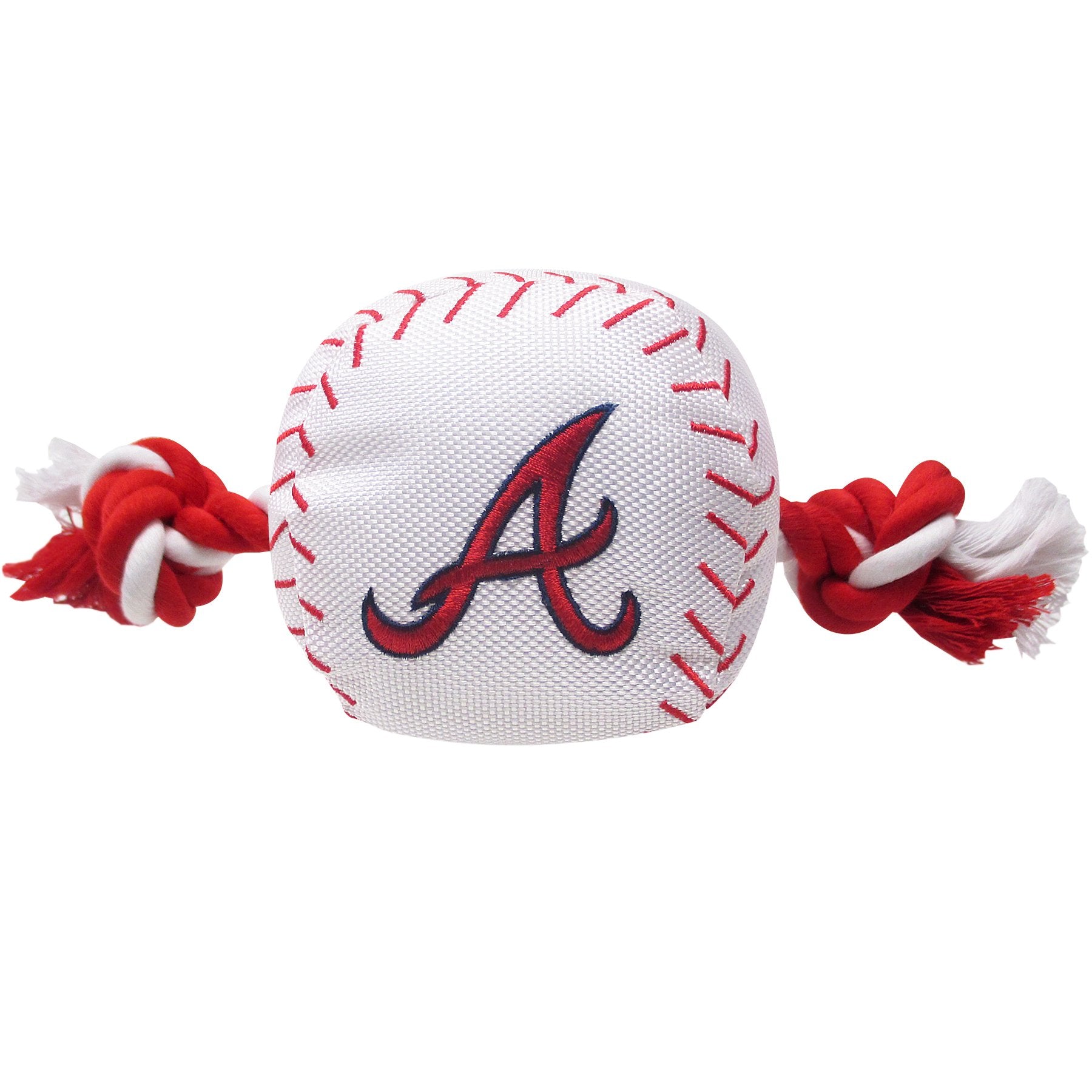 Mlb Atlanta Braves Baseball Rope Toy For Dogs & Cats. Tough Nylon, Sporty Baseball Design, Heavy-Duty Ropes With Inner Squeaker