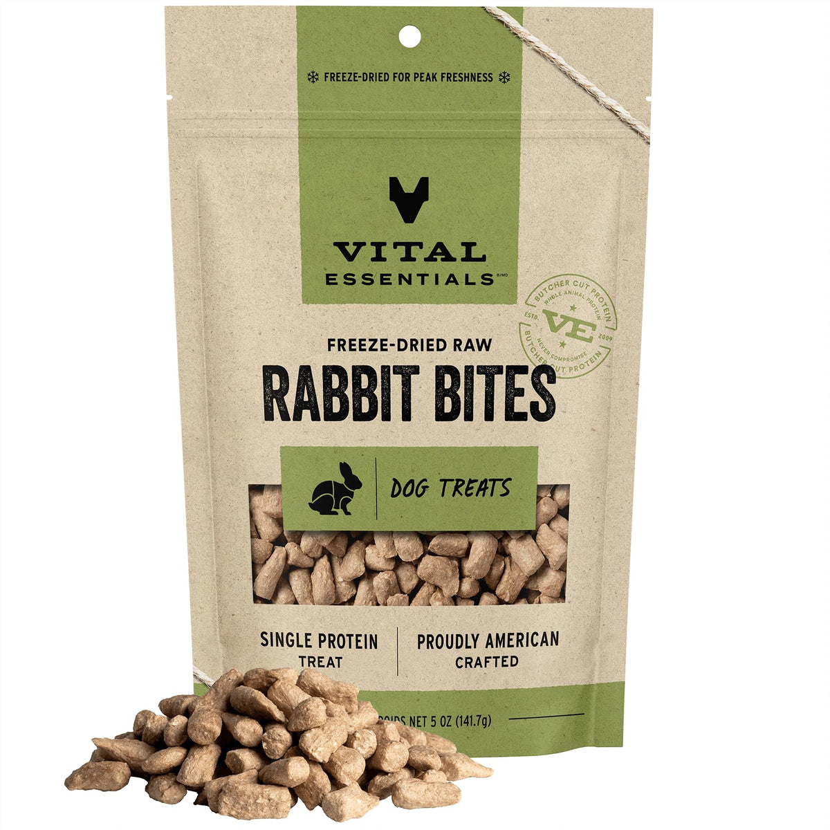 Vital Essentials Freeze Dried Raw Whole Animal Dog Treats, Rabbit Bites, 5 Oz | Premium Quality High Protein Training Treats | Grain Free, Gluten Free, Filler Free